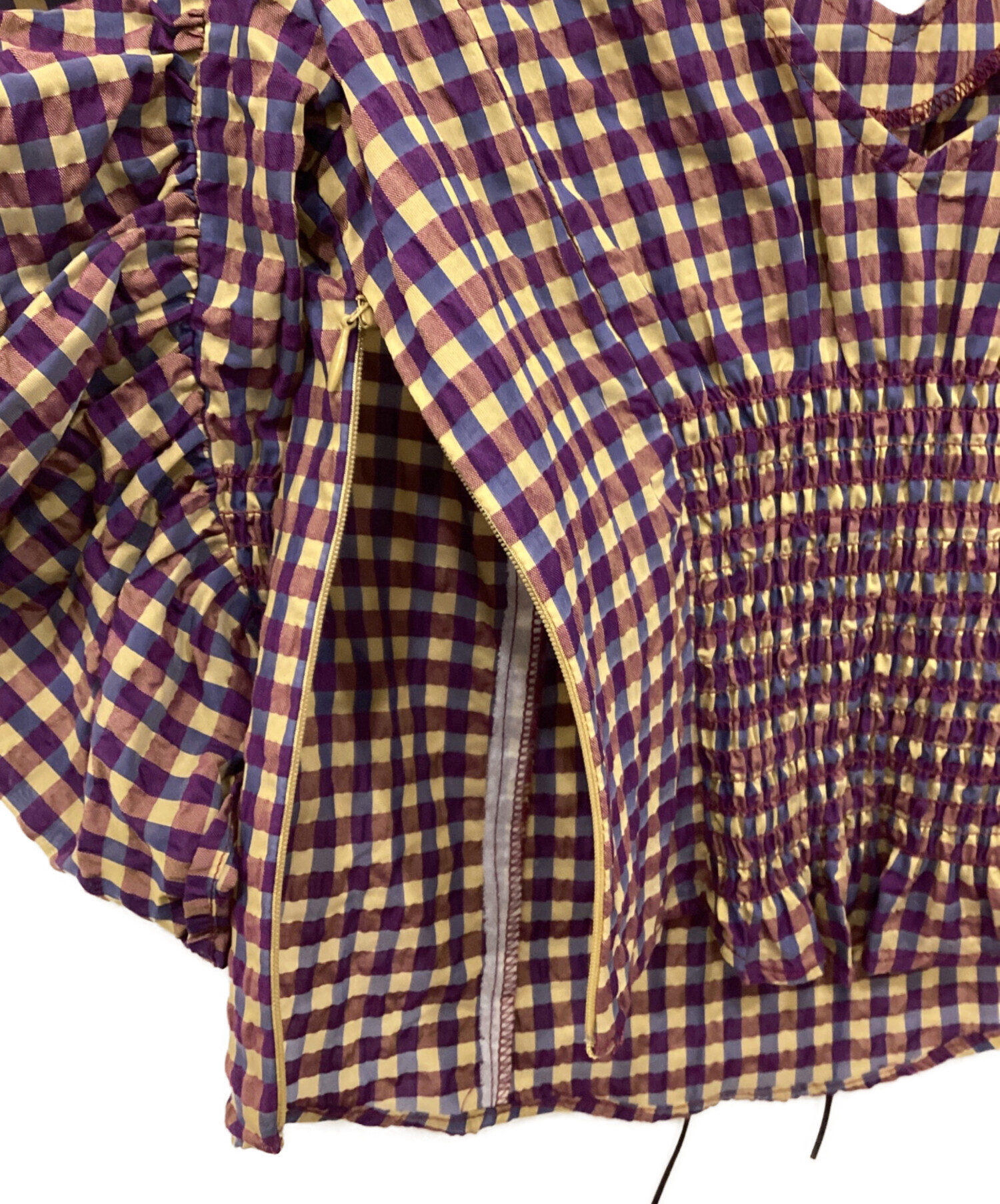 中古・古着通販】AMERI (アメリ) CHECK PUFF SLEEVE TOP パープル