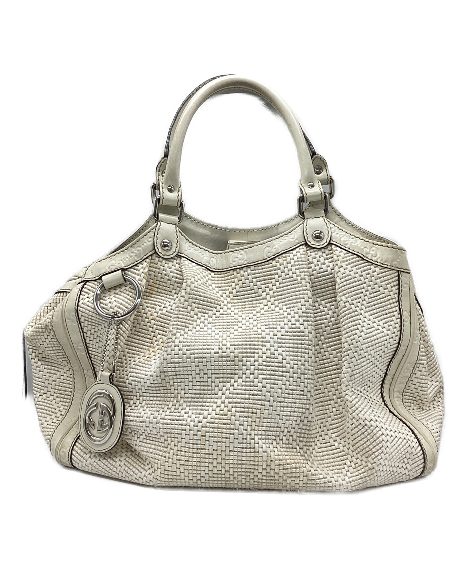 中古・古着通販】GUCCI (グッチ) レザーハンドバッグ ホワイト 