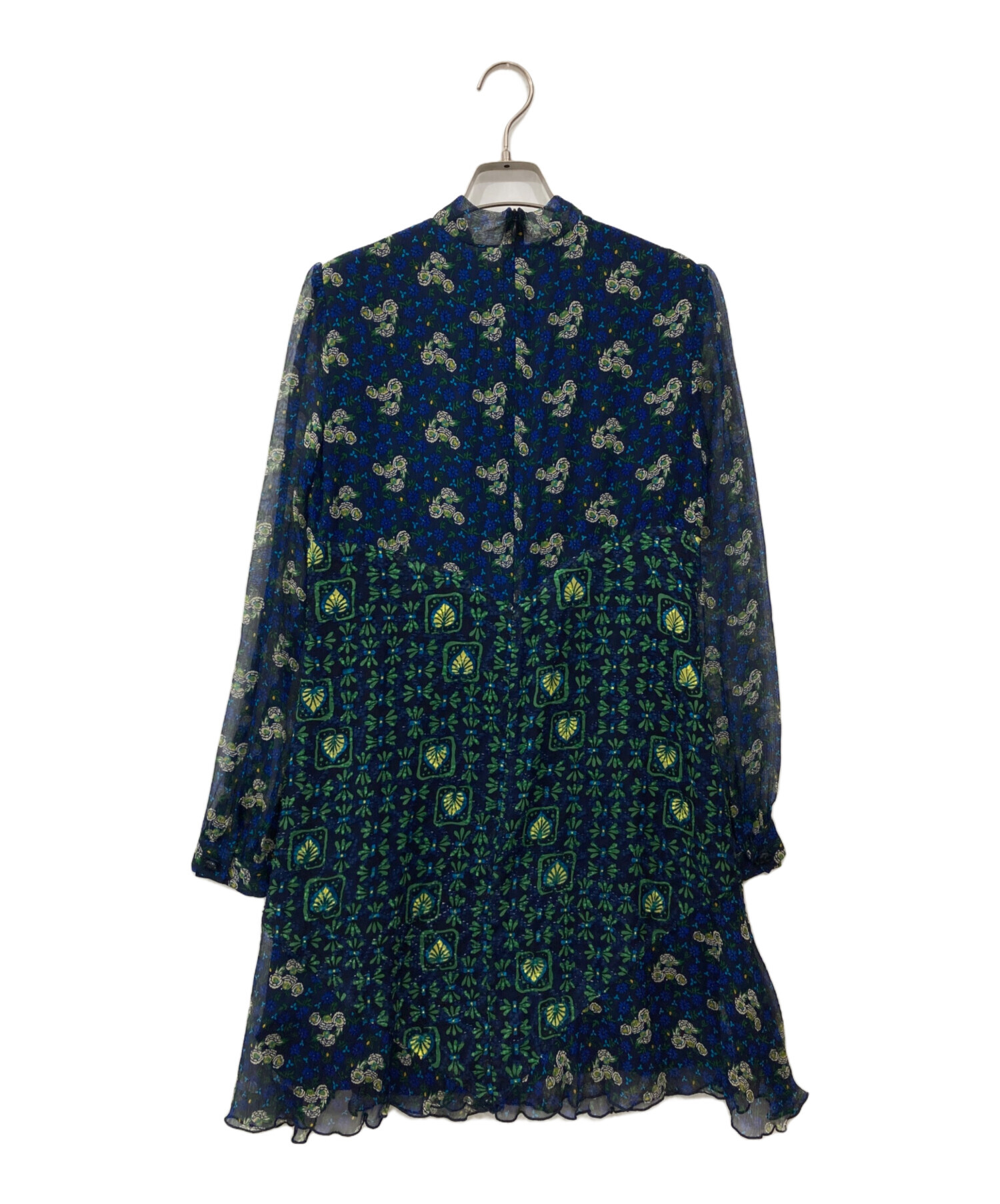 中古・古着通販】ANNA SUI (アナスイ) シルク総柄ワンピース ネイビー