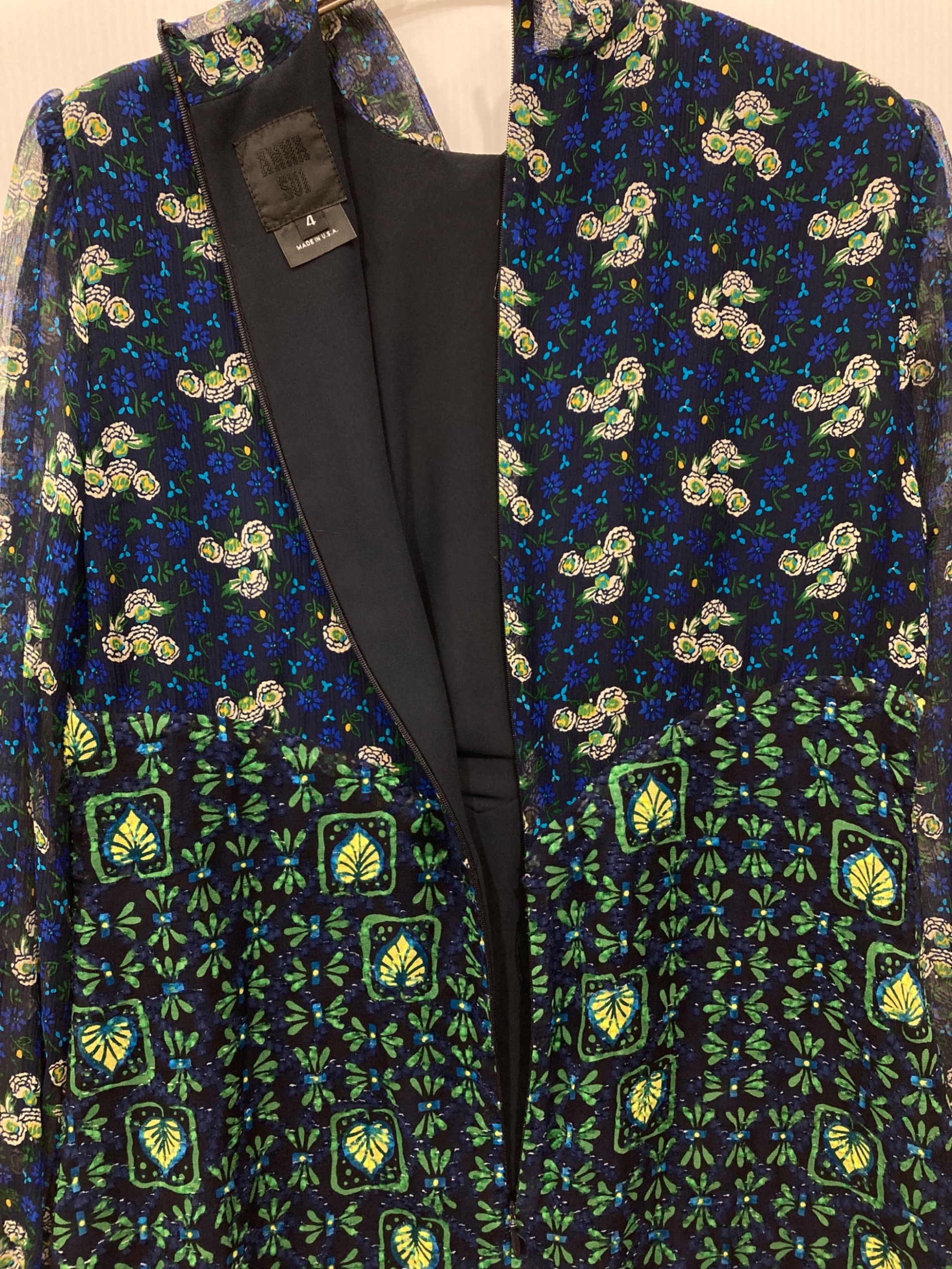中古・古着通販】ANNA SUI (アナスイ) シルク総柄ワンピース ネイビー