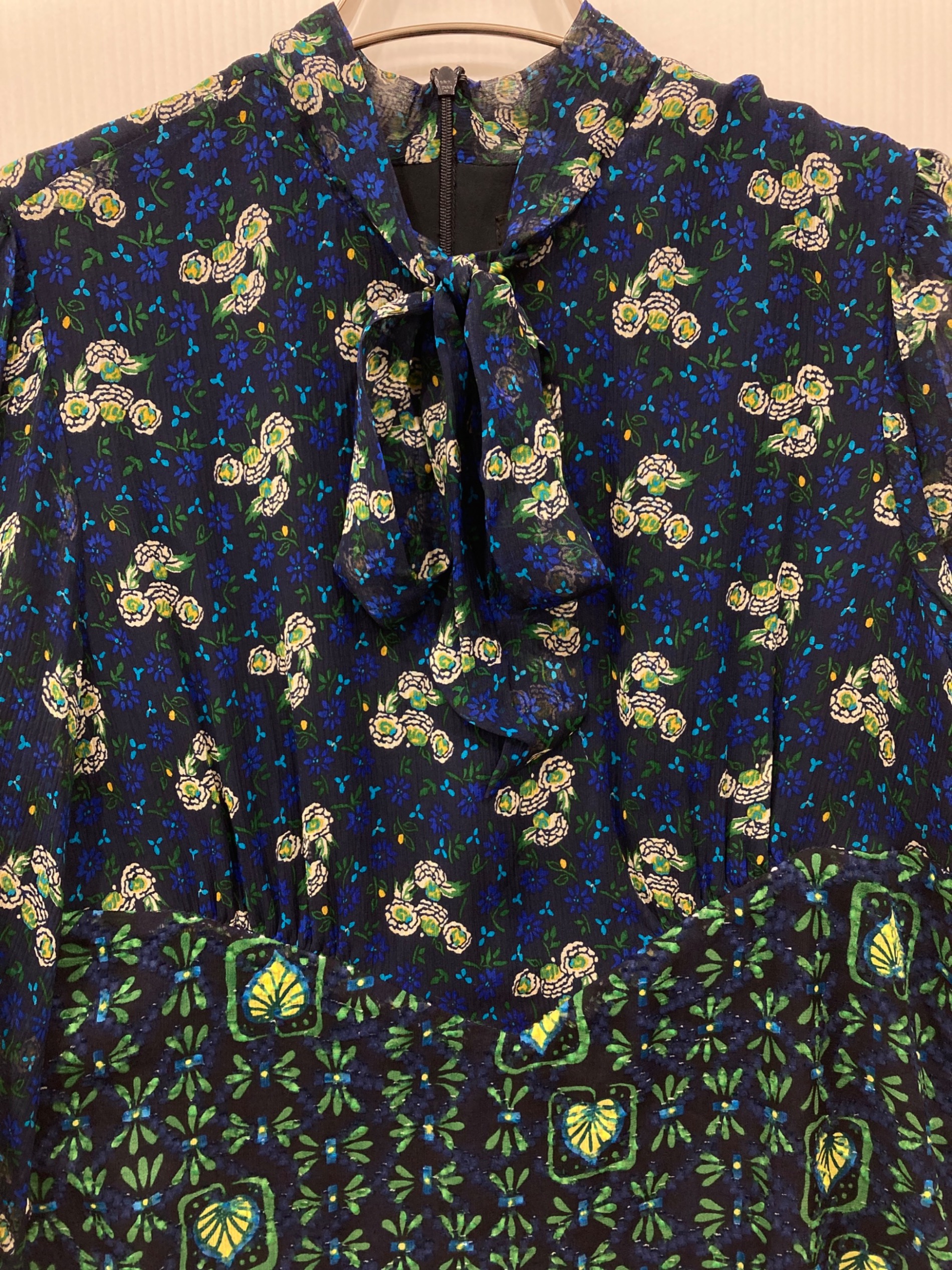 中古・古着通販】ANNA SUI (アナスイ) シルク総柄ワンピース ネイビー