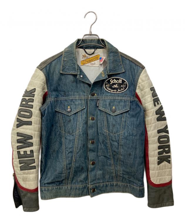 schott デニムジャケット 中古・古着通販】Schott (ショット) レザー切替デニムジャケット