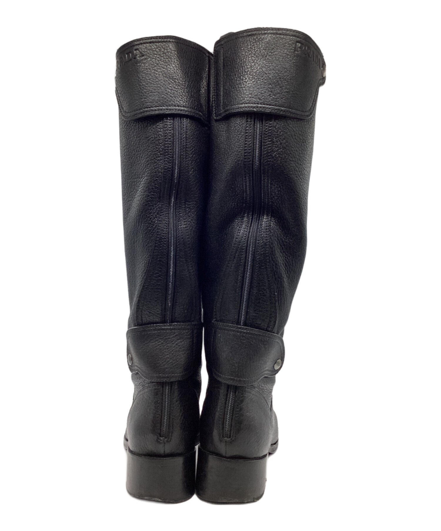 【star 】PRADA ブラックレザー ロングブーツ 高ヒールサイズ38 中古・古着通販】PRADA (プラダ) レザーロングブーツ ブラック サイズ