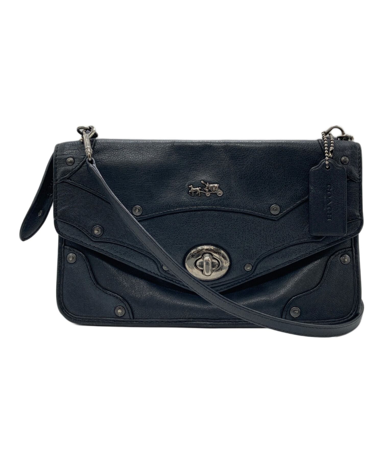 中古・古着通販】COACH (コーチ) スタッズショルダーバッグ ブラック 