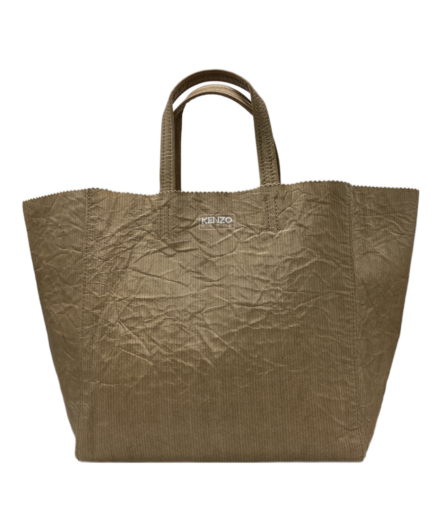 新品未使用　牛革トートバッグ ベージュ 中古・古着通販】KENZO (ケンゾー) PAPER レザースモールトートバッグ