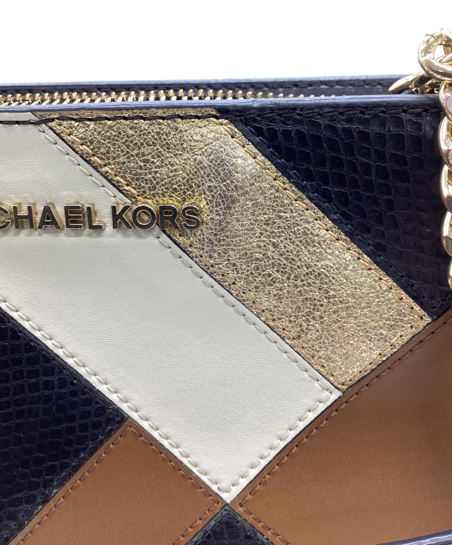 ◆MICHAEL KORS マイケルコース ショルダーバッグ パッチワーク レディース チェーンバッグ ブラック系 ベロア 中古品 Q102807NL ◇MICHAEL KORS マイケルコース ショルダーバッグ パッチワーク