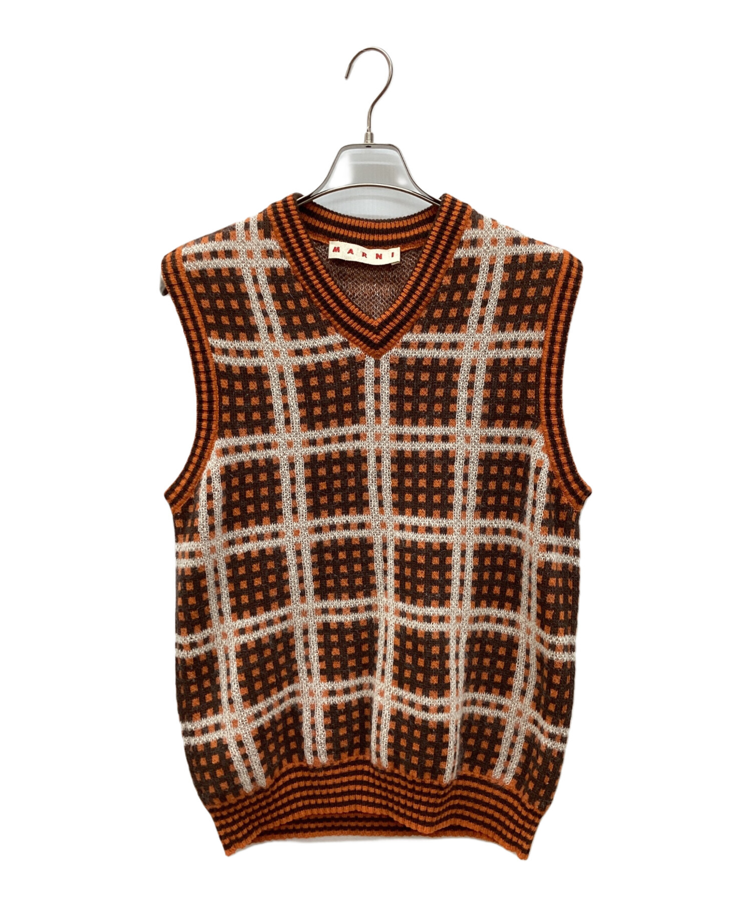MARNI マルニ ニット ベスト 中古・古着通販】MARNI (マルニ) チェックニットベスト オレンジ