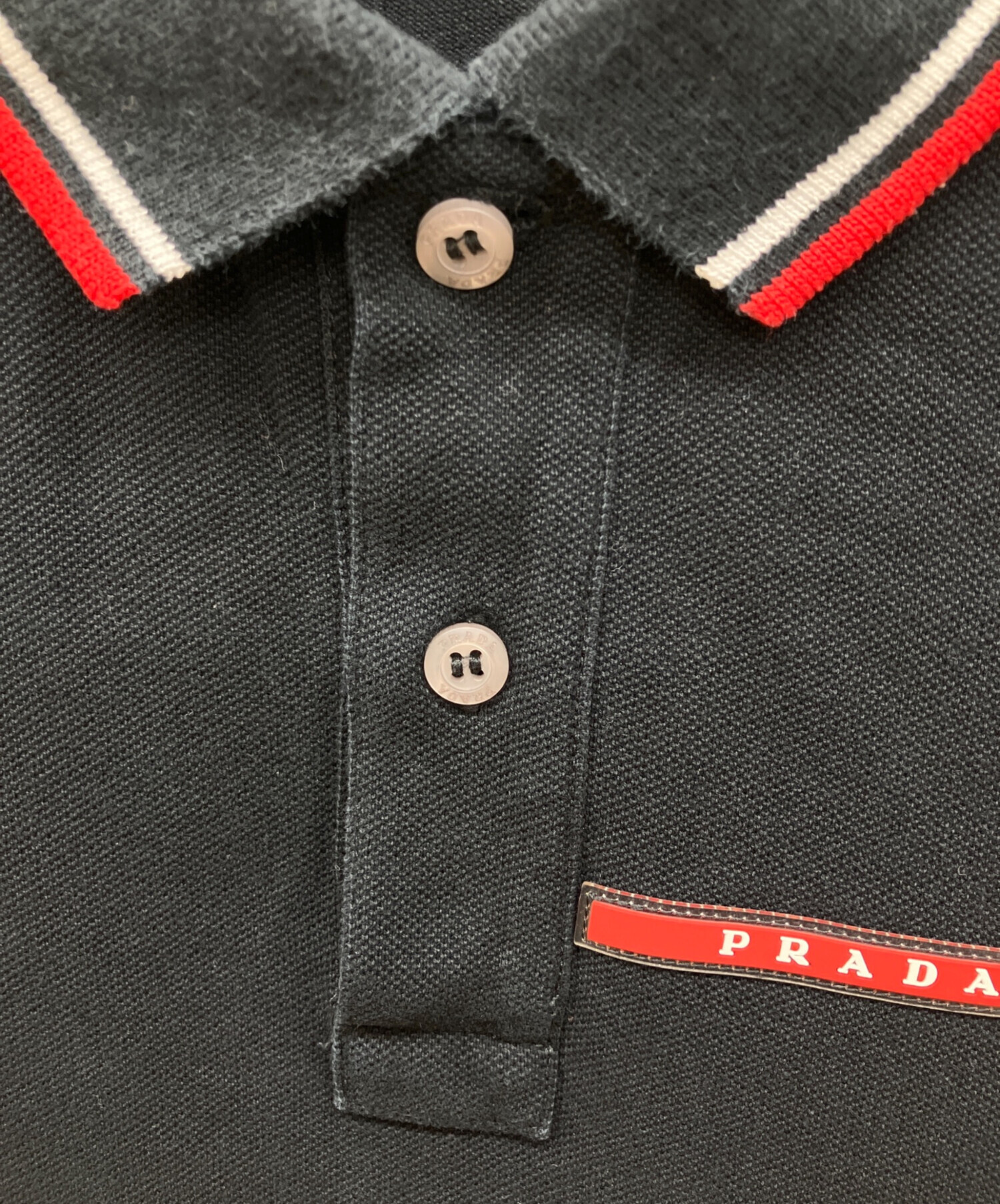 中古・古着通販】PRADA (プラダ) ラバーロゴ 半袖ポロシャツ ブラック