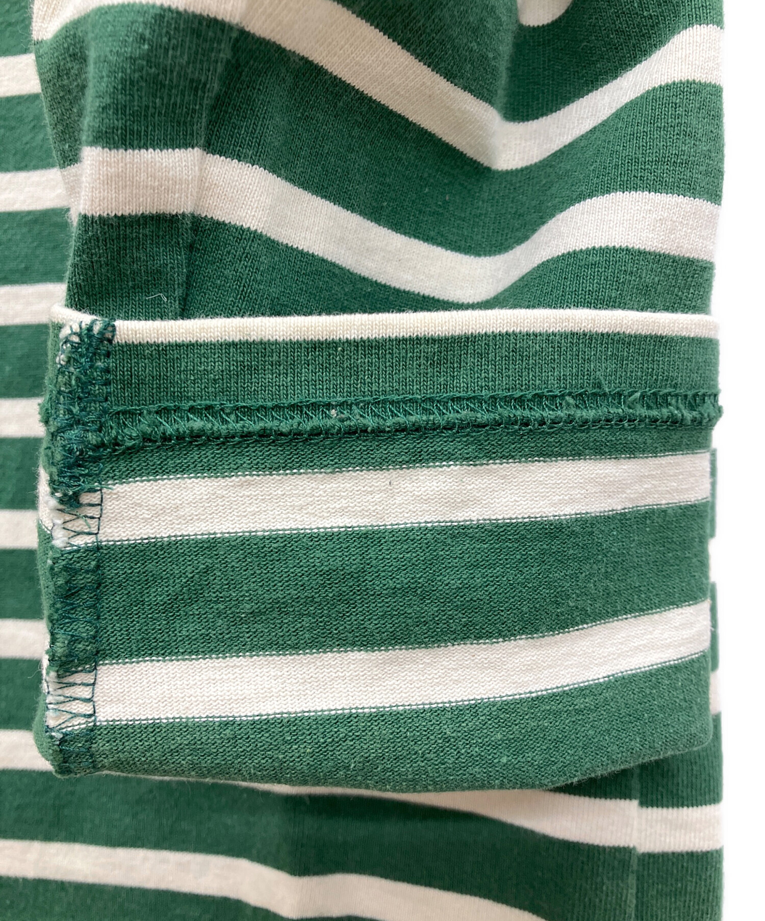 MAISON KITSUNE Tシャツ・カットソー L 白x緑(ボーダー) 【古着】【中古】 中古・古着通販】maison kitsune (メゾンキツネ) ボーダーカットソー