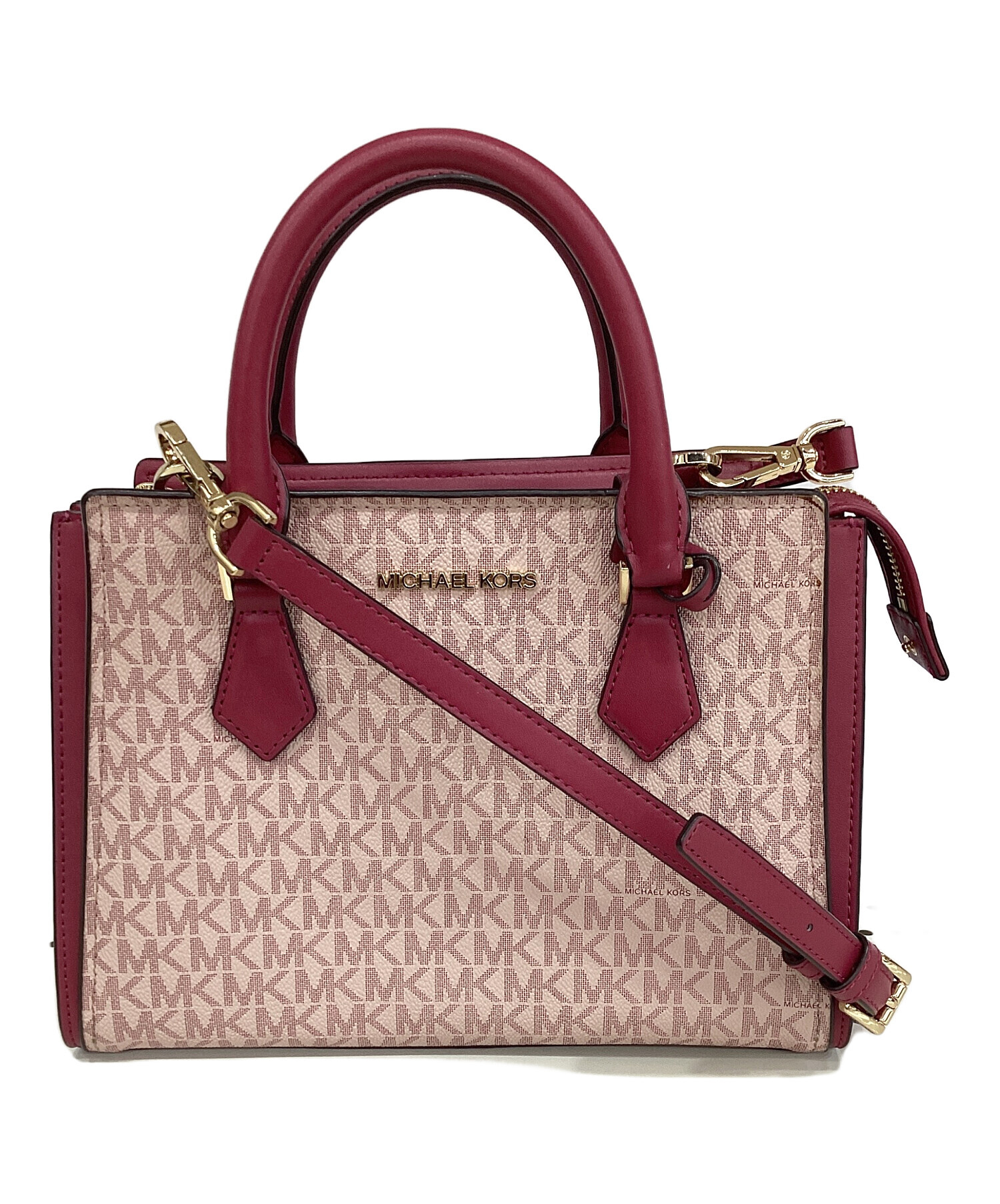 【中古】MICHAEL KORS ハンドバッグ ショルダー 2WAY PVC レザー MKシグネチャー 総柄 ロゴ 白 ピンク 30F9G0HS1B 中古・古着通販】MICHAEL KORS (マイケル・コース) HOPE MEDIUM