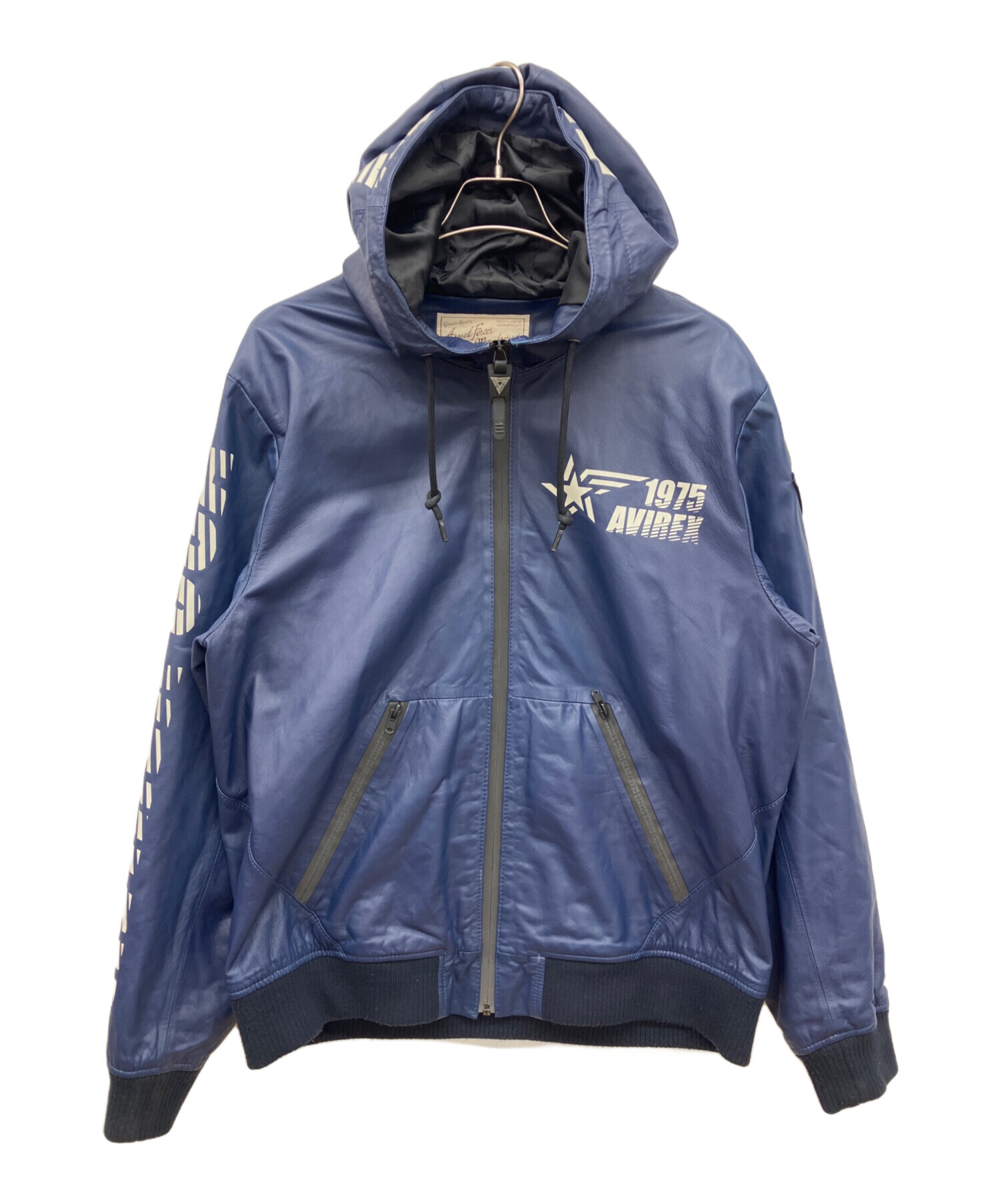 谷*博様 AVIREX レザー ジャケット 2XL ネイビー 中古・古着通販】AVIREX (アヴィレックス) レザージャケット ネイビー