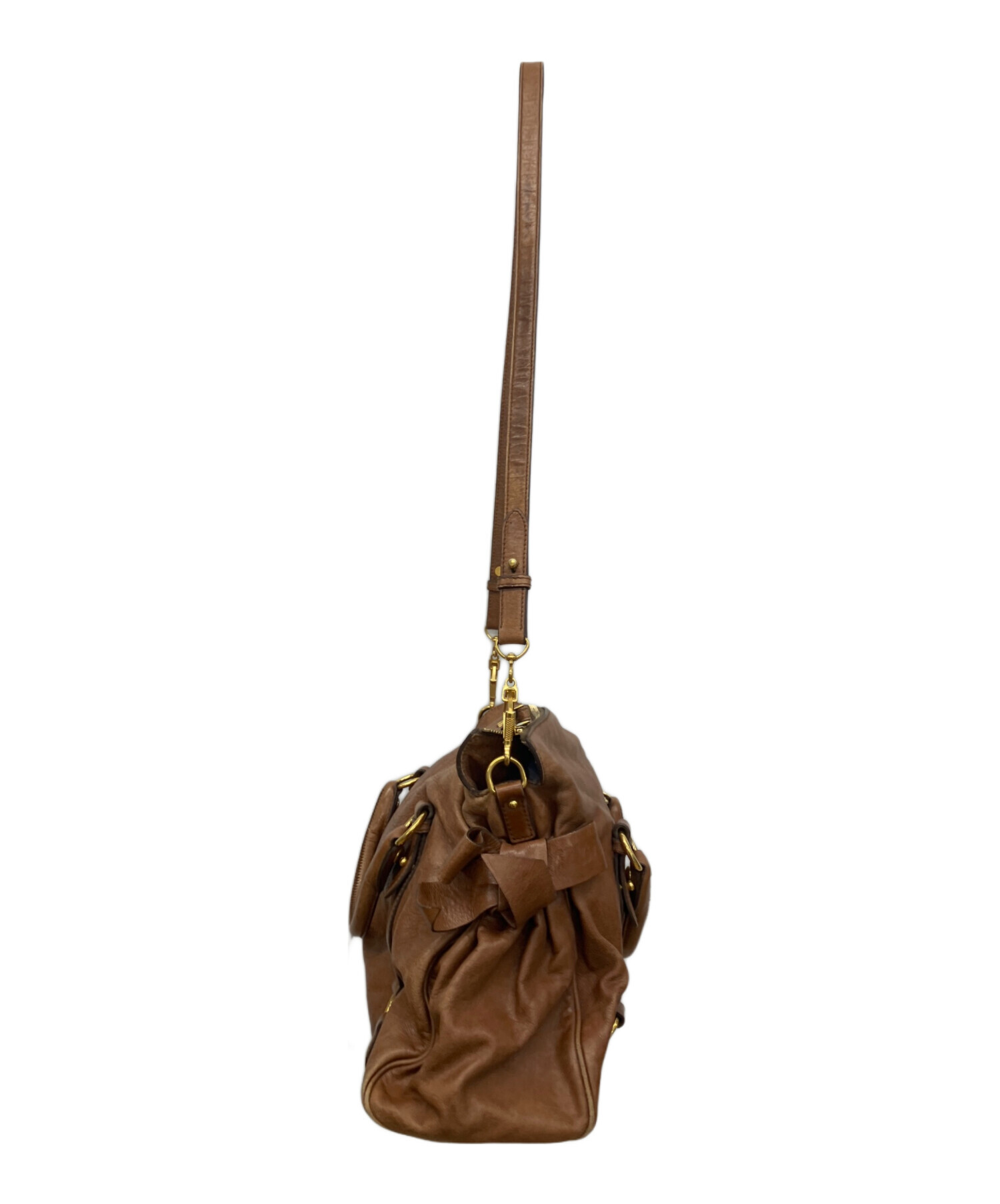 【美品】miu miu ヴィッテロ 2way ハンドバッグ ブラウン レザー 中古・古着通販】MIU MIU (ミュウミュウ) Vitello Lux Ribbon 2WAY
