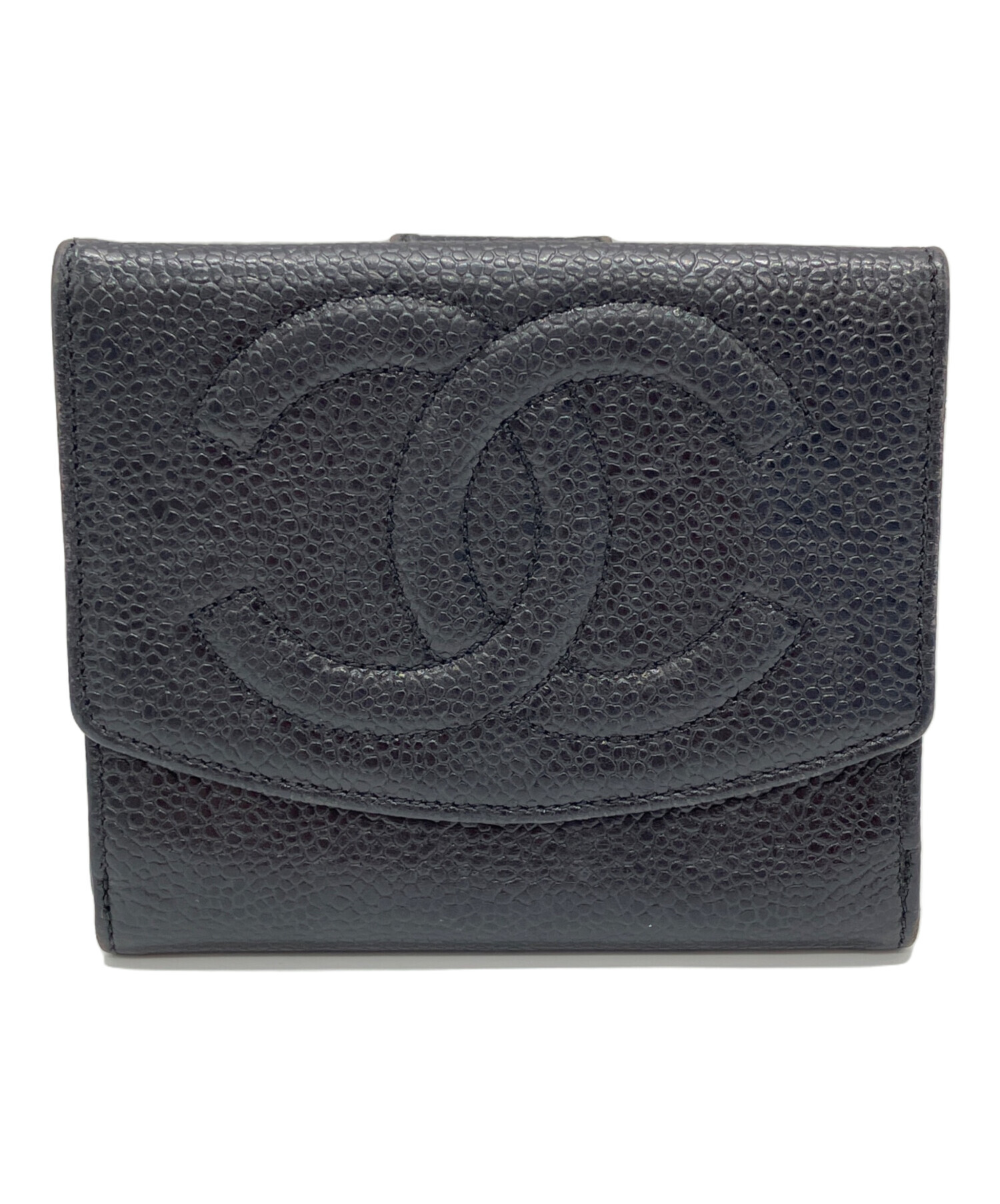 CHANEL【極美品✨希少】ココマーク三つ折り財布　Ｗホック　シルバー付属品完備 中古・古着通販】CHANEL (シャネル) ココマークWホック財布 キャビア