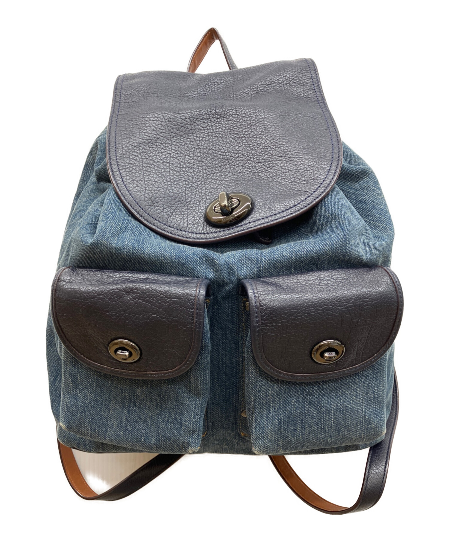 COACH デニム/レザーリュック 中古・古着通販】COACH (コーチ) デニムリュック ネイビー｜ブランド