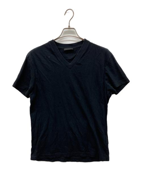 PRADA Vネック 半袖Tシャツ ブラック 中古・古着通販】PRADA (プラダ) Vネック半袖カットソー Tシャツ