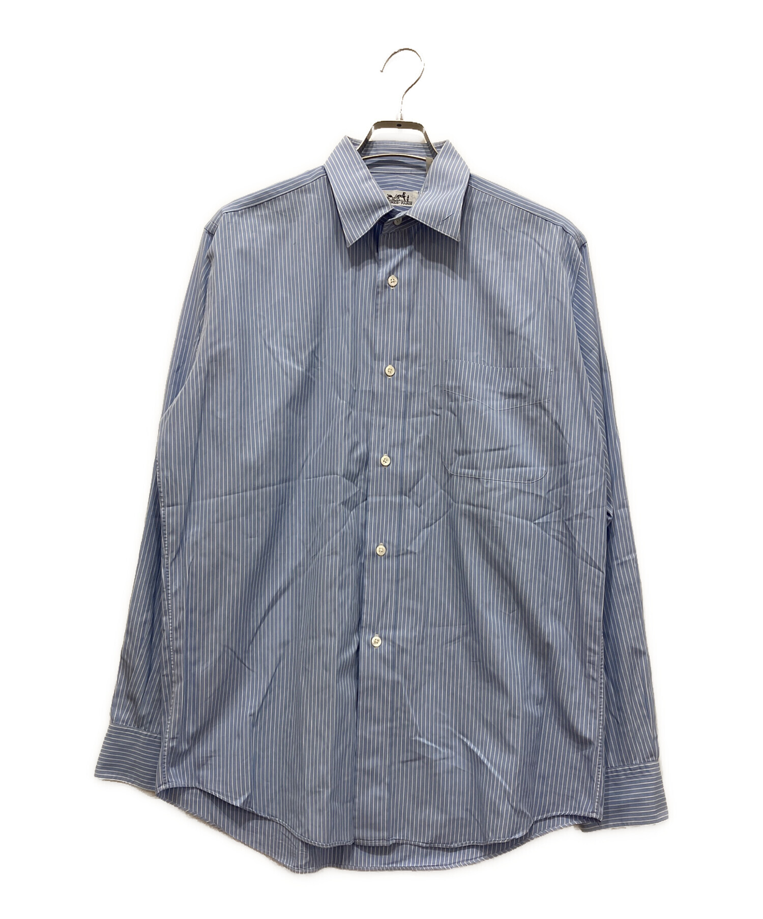 HERMES ストライプシャツ　90s〜 セリエボタン　ライトブルー×ボルドー HERMES ストライプシャツ 90s〜 セリエボタン ライトブルー×ボルドー
