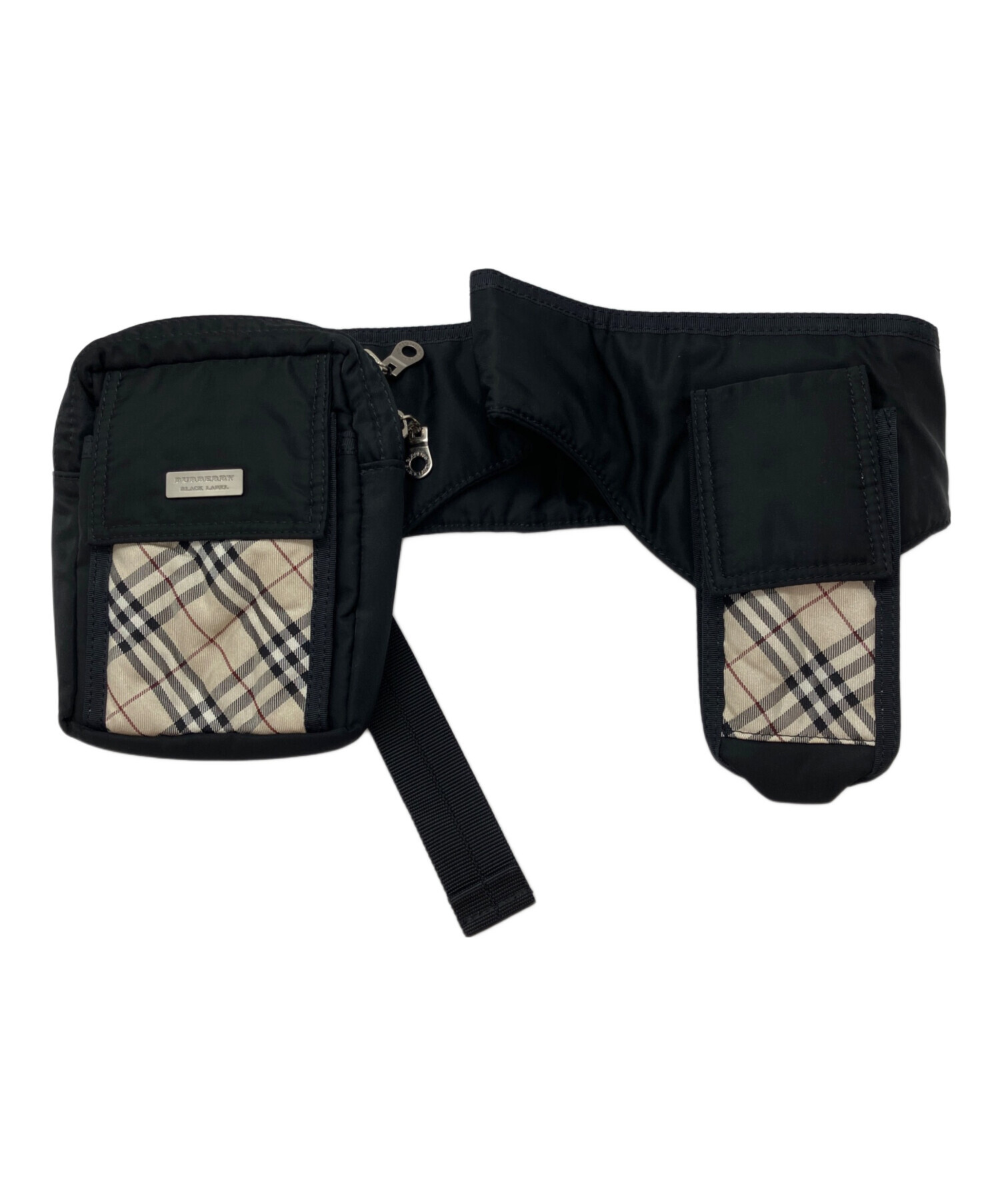 y2k バーバリーブラックレーベル ボディバッグ チェック プレートロゴ 黒 中古・古着通販】BURBERRY BLACK LABEL (バーバリーブラックレーベル