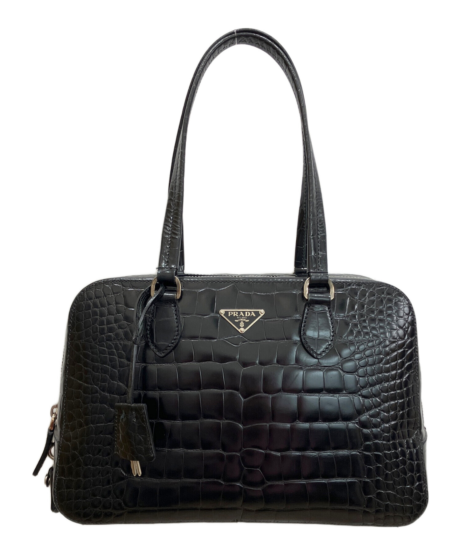 中古・古着通販】PRADA (プラダ) クロコ型押し ハンドバッグ ブラック
