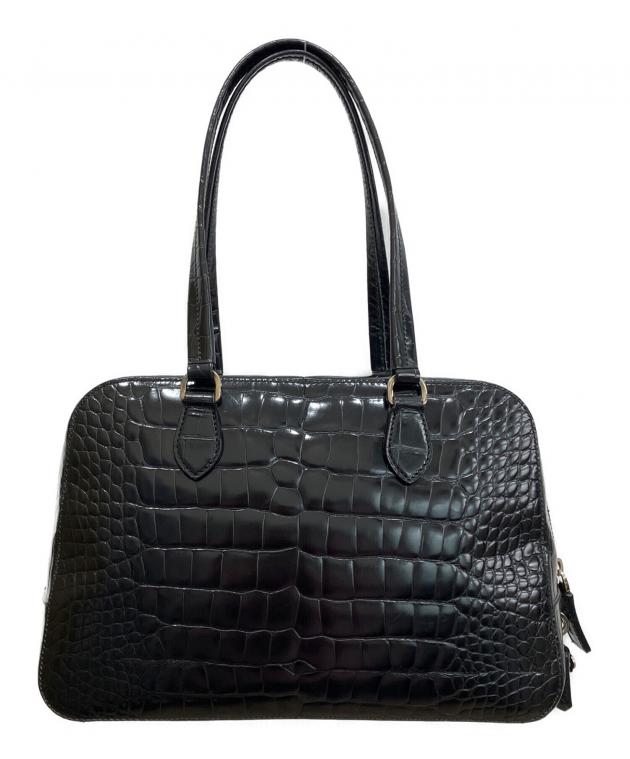 中古・古着通販】PRADA (プラダ) クロコ型押し ハンドバッグ ブラック
