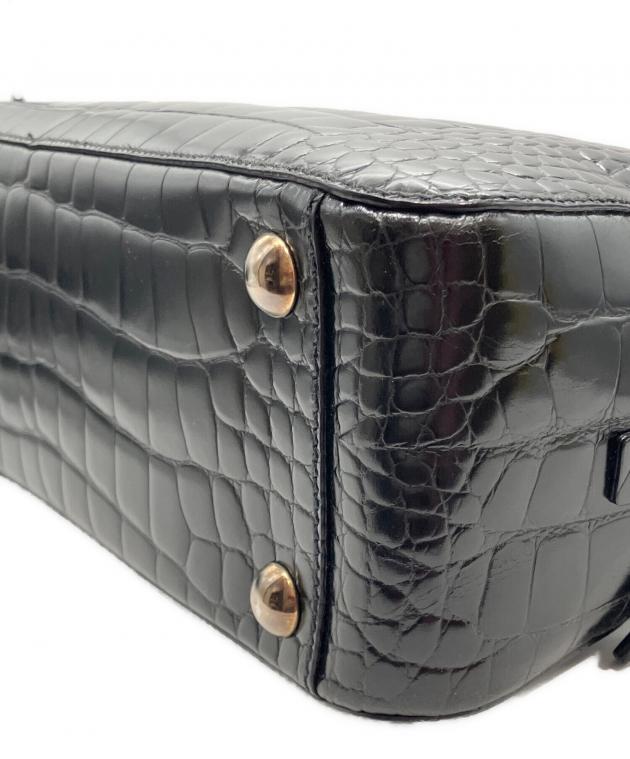 中古・古着通販】PRADA (プラダ) クロコ型押し ハンドバッグ ブラック