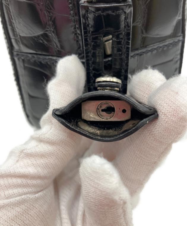 中古・古着通販】PRADA (プラダ) クロコ型押し ハンドバッグ ブラック