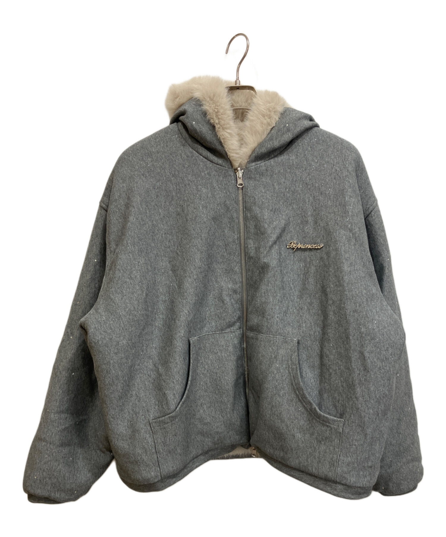 トップス andwang Kirakira 2way fur zip up gray 中古・古着通販】ANDWANG (アンドワン) Kirakira 2way fur zip up