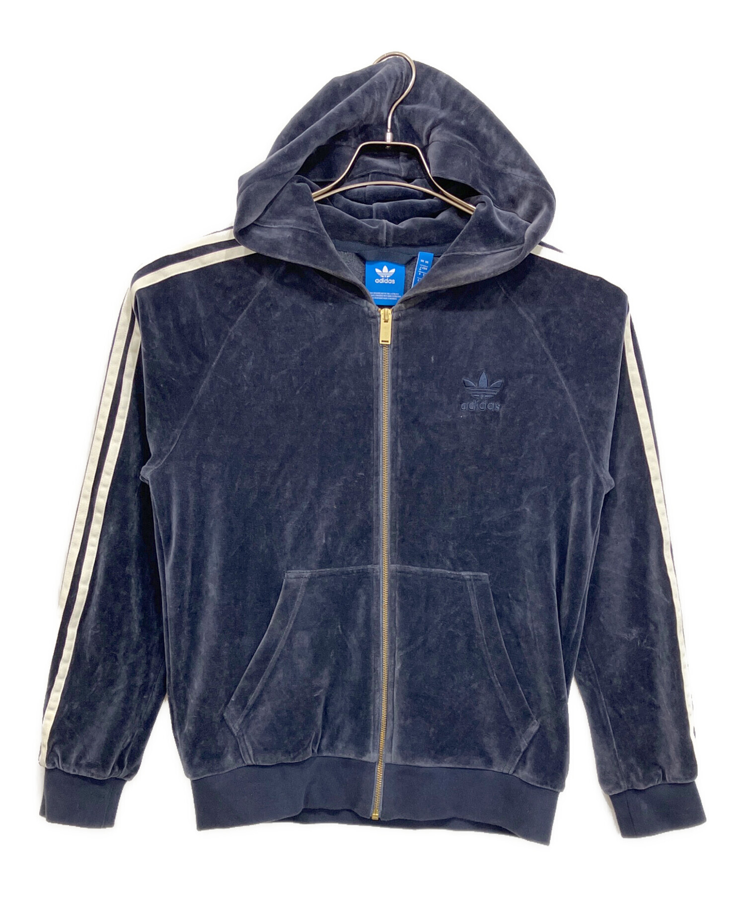  アディダス トレフォイル ジップパーカー ジャージ 短丈　ネイビー 中古・古着通販】adidas Originals (アディダスオリジナル) Velour