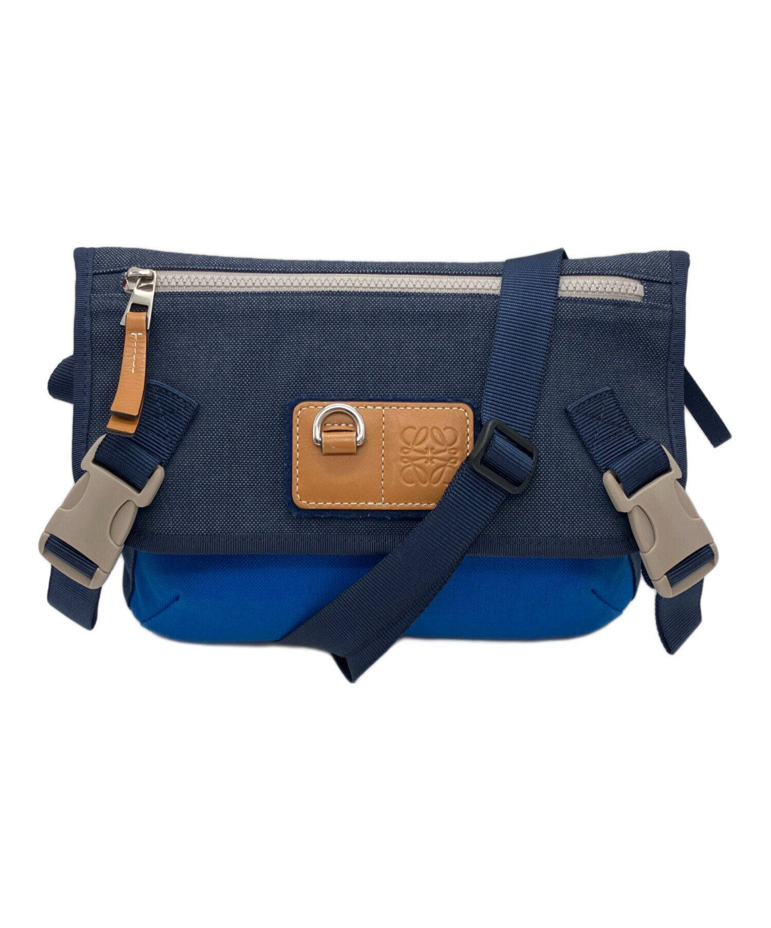 ♪ ロエベネイビー レザー メッセンジャーバッグ 中古・古着通販】LOEWE (ロエベ) キャンバス メッセンジャーバッグ