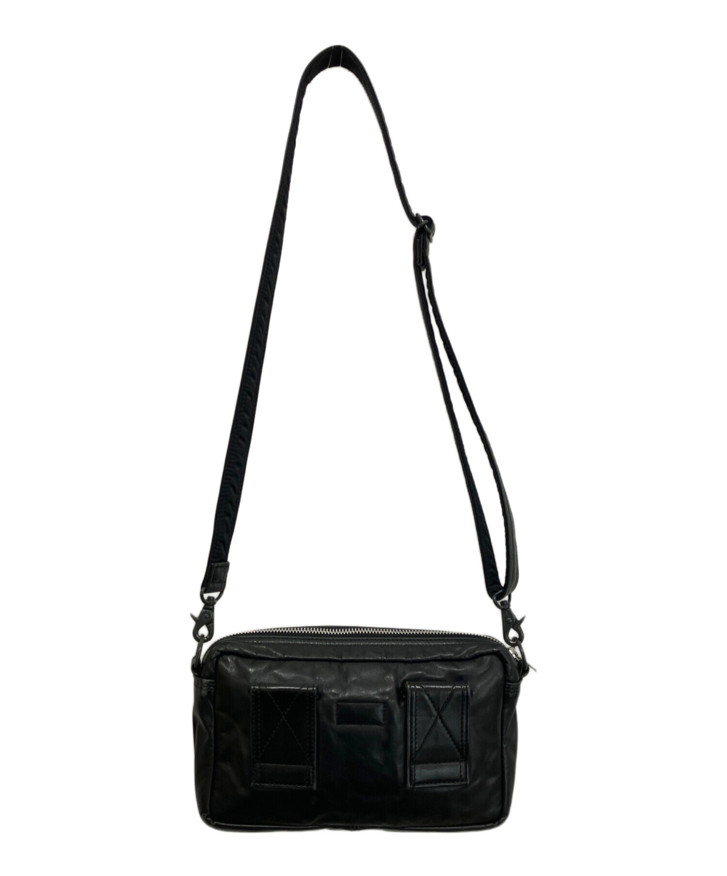 PORTER / TANKER SHOULDER BAGブラック 中古 中古・古着通販】PORTER (ポーター) TANKER LEATHER SHOULDER BAG