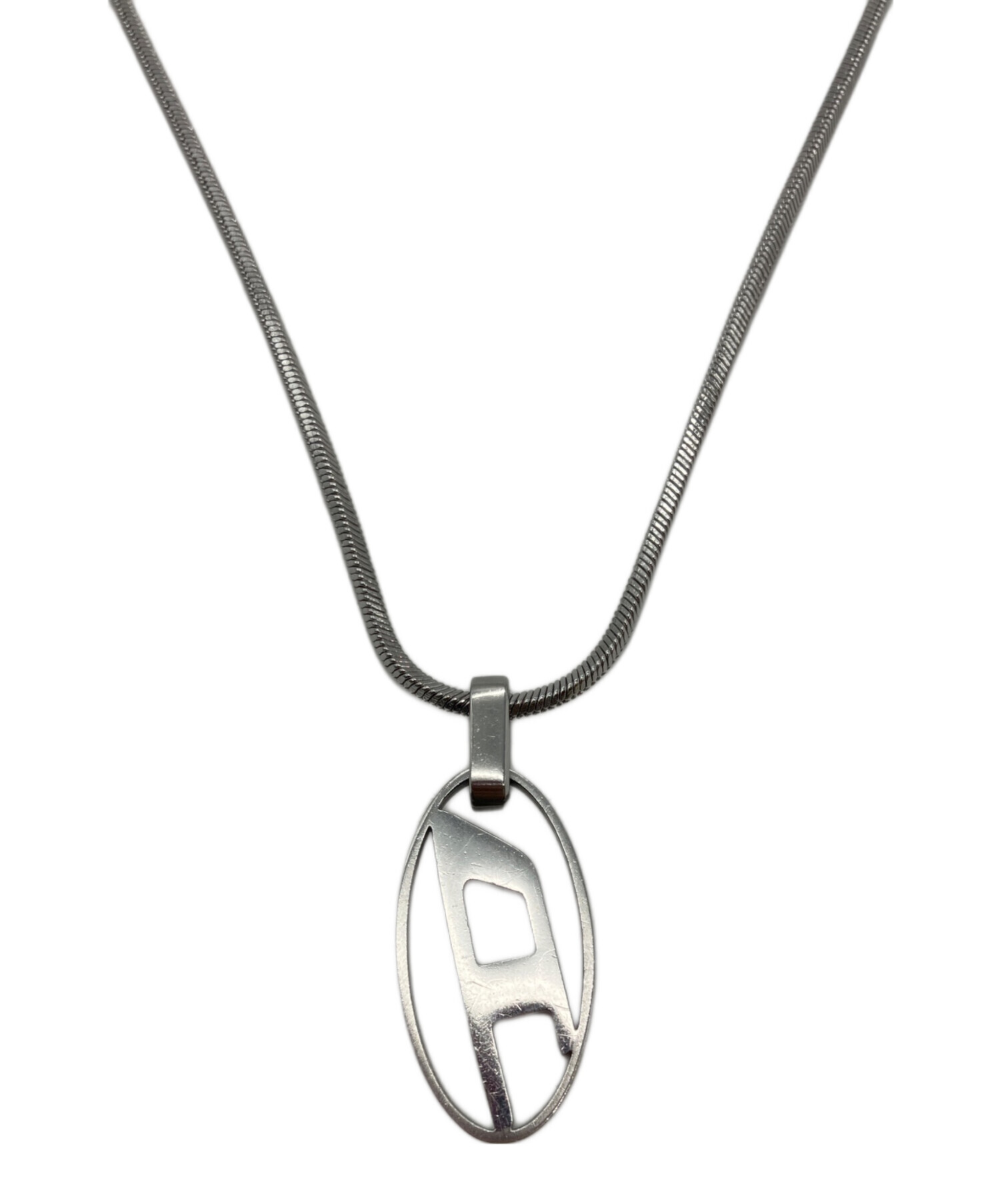 DIESEL ネックレス ロゴチャーム シルバーカラー ショッパー付き 中古・古着通販】DIESEL (ディーゼル) Dロゴチャーム ネックレス