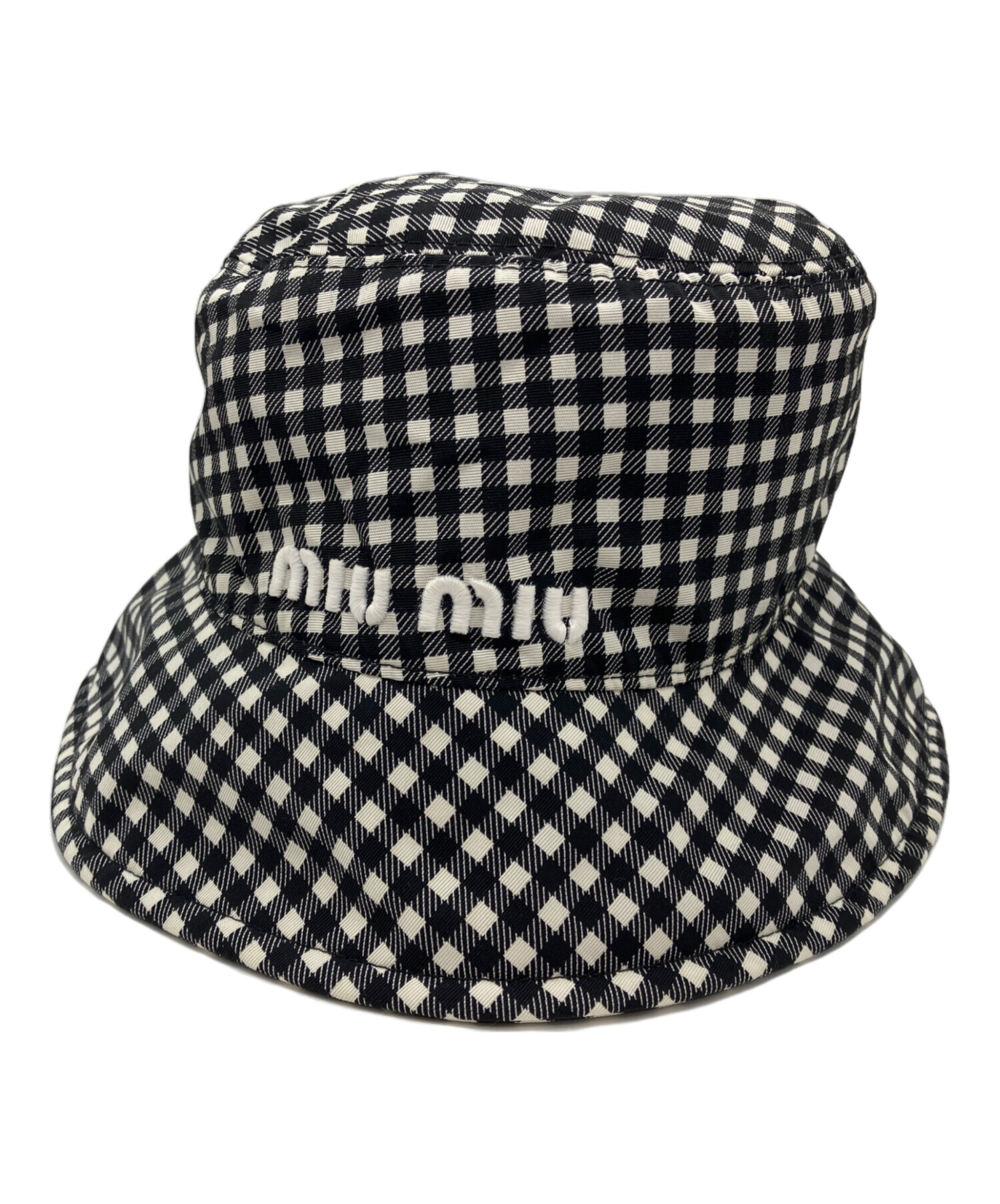 【美品】【即購入OK】MIU MIU ブラック バケットハット 中古・古着通販】MIU MIU (ミュウミュウ) ギンガムチェック ロゴ刺繍