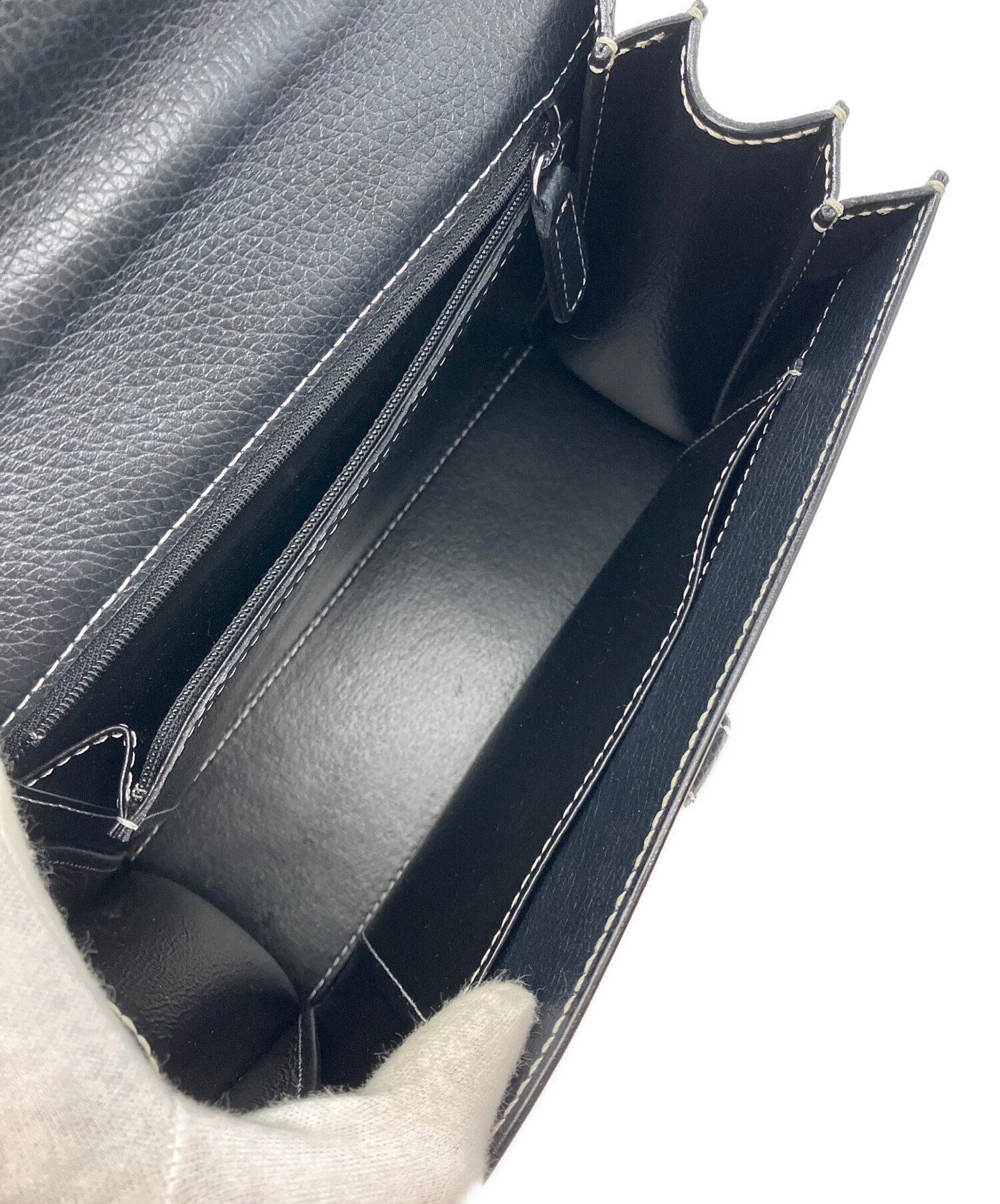 中古・古着通販】WAKO (ワコー) シボ革ハンドバッグ ネイビー