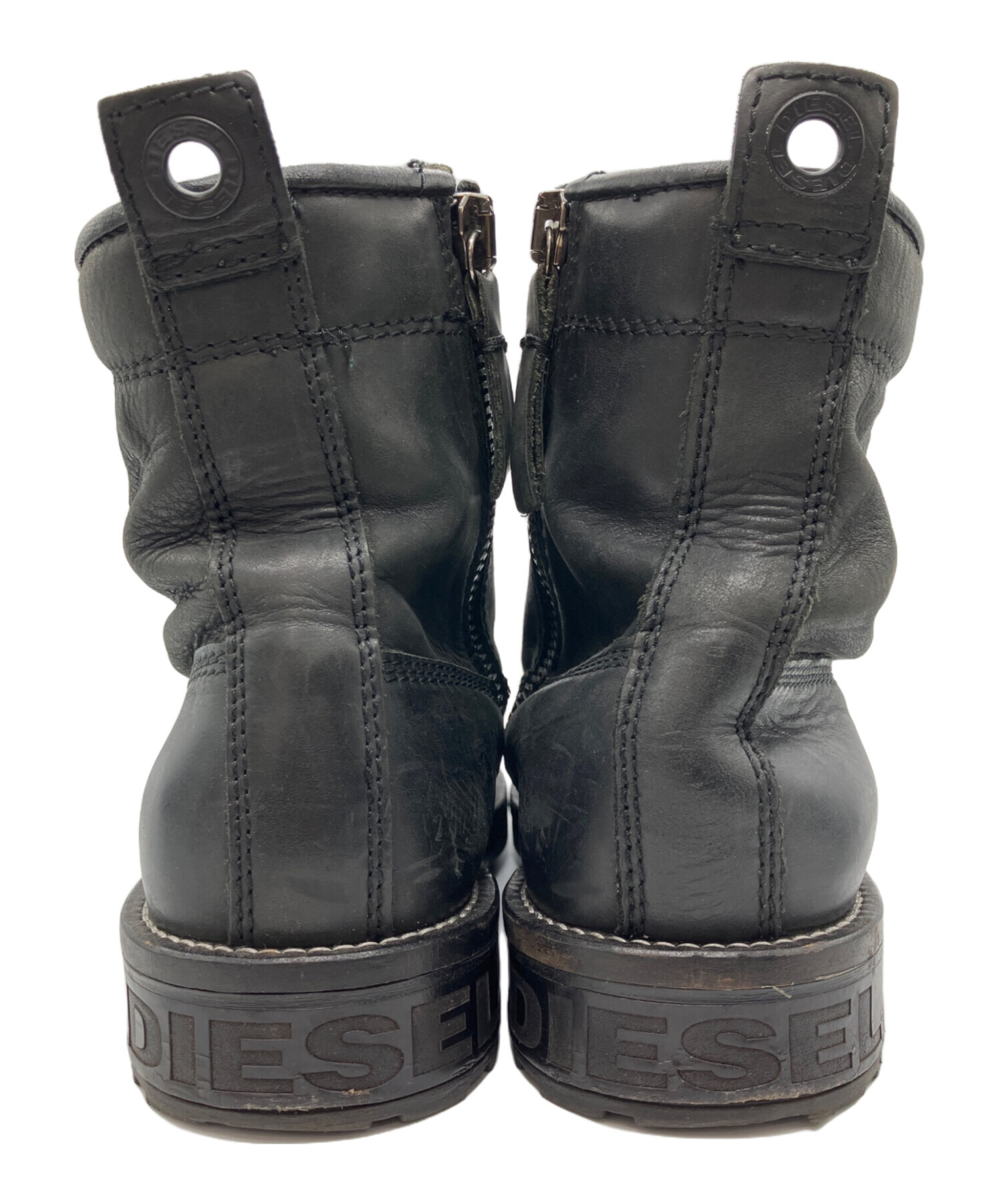 DIESEL レザー ブーツ サイドジップ ユーズド加工　黒 中古・古着通販】DIESEL (ディーゼル) サイドジップブーツ ブラック