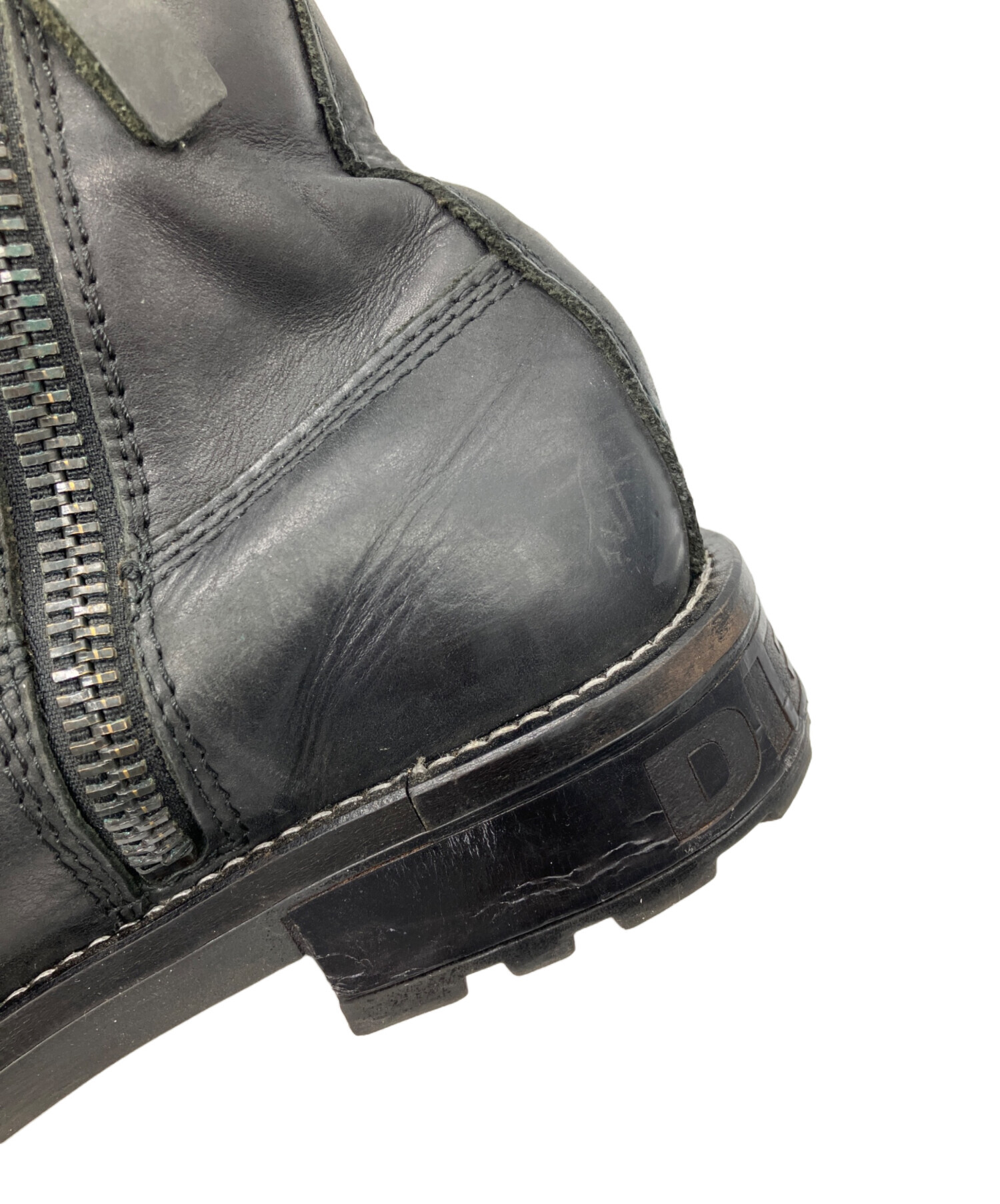 DIESEL レザー ブーツ サイドジップ ユーズド加工　黒 中古・古着通販】DIESEL (ディーゼル) サイドジップブーツ ブラック