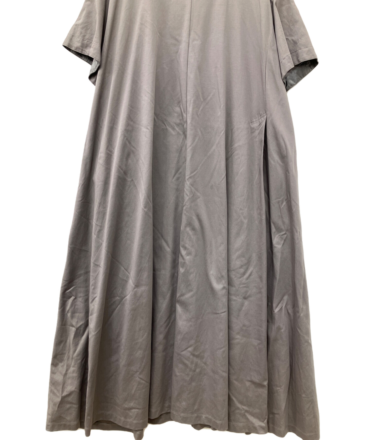 Drawer ドゥロワー ワンピース ダークグレー コットン 中古・古着通販】DRAWER (ドゥロワー) クルーネックコットンワンピース