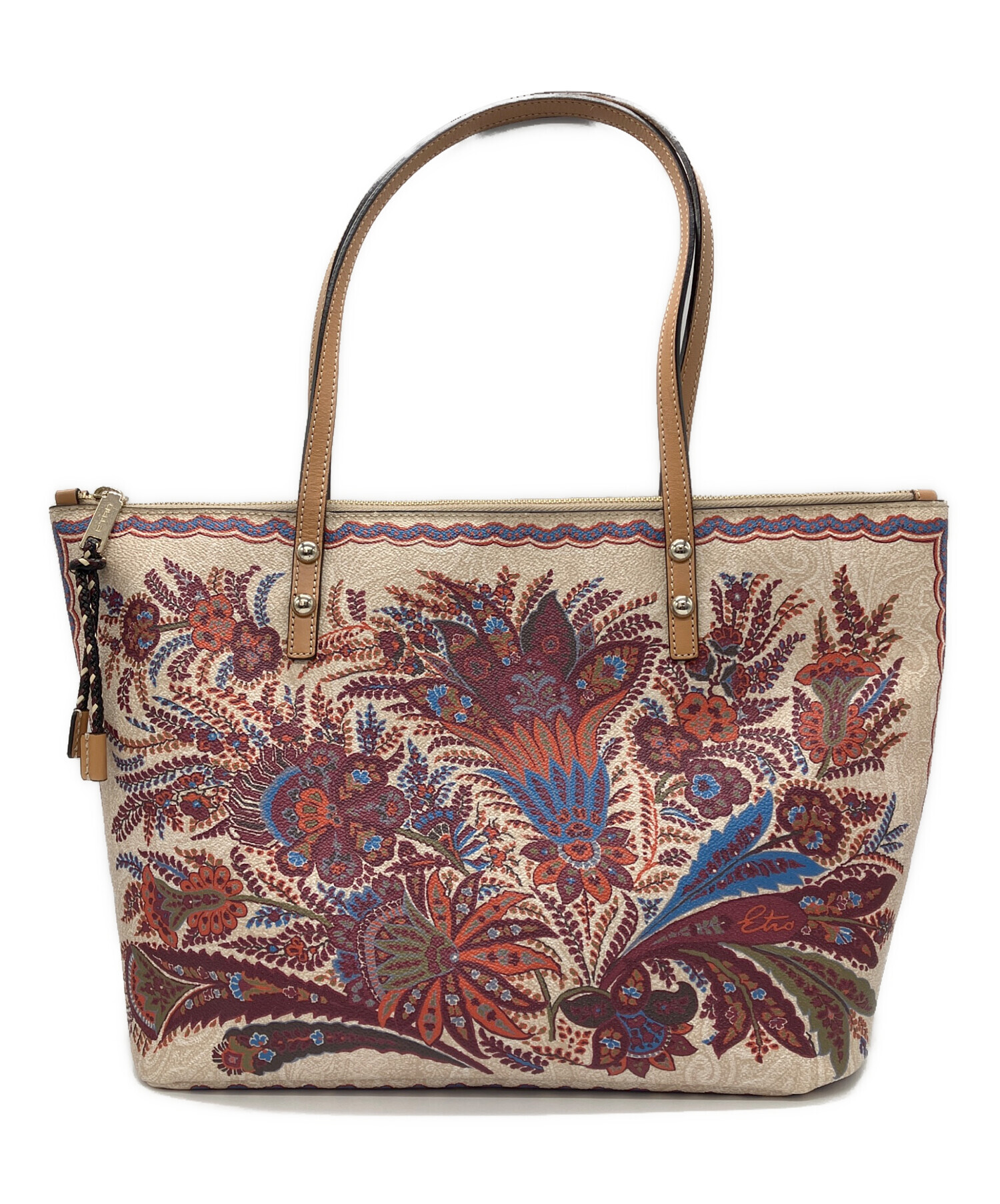 中古・古着通販】ETRO (エトロ) 花柄トートバッグ ベージュ×ボルドー