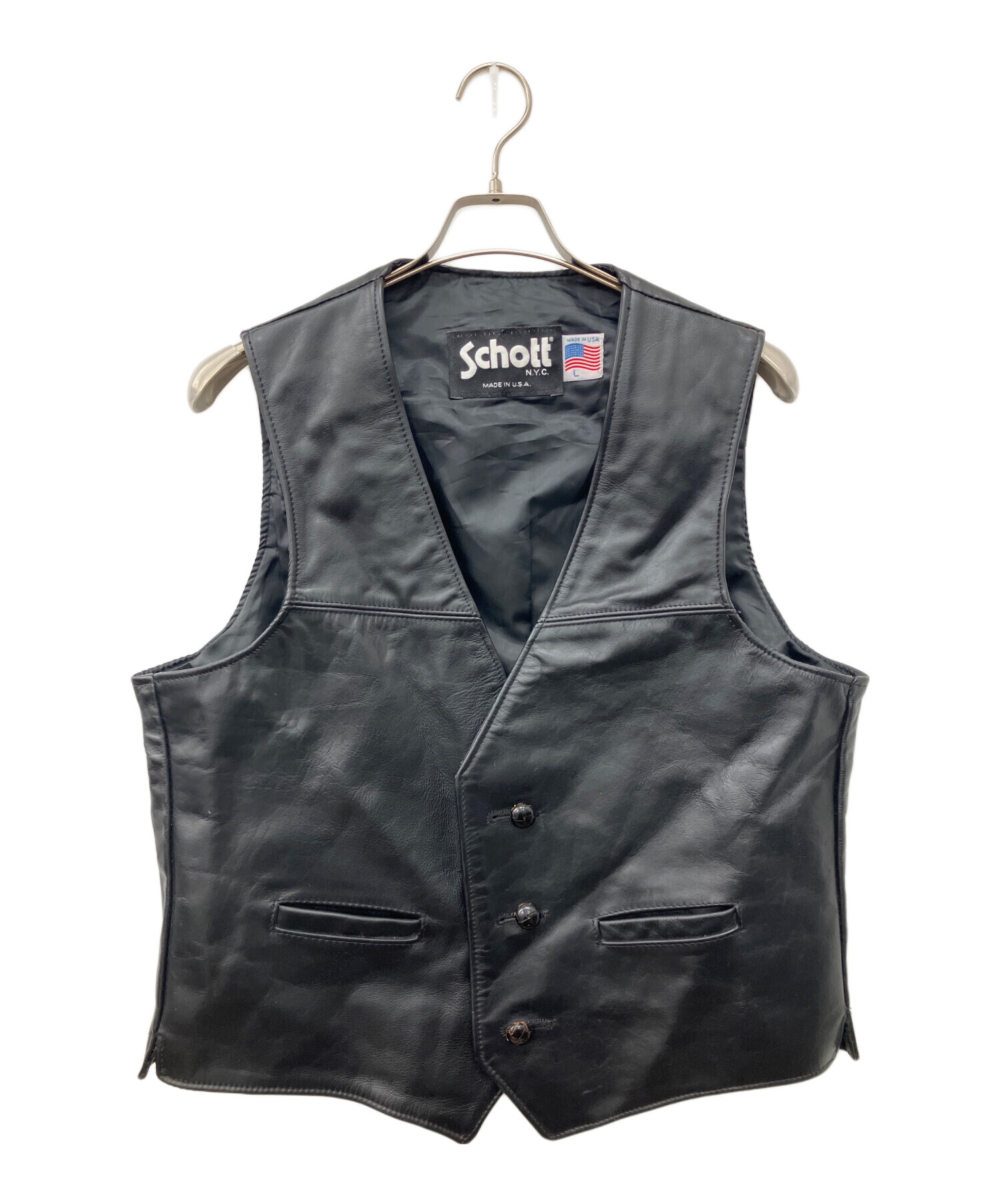 6*6様 Schott ショット vintage 黒 ブラック　レザーベスト L 中古・古着通販】Schott (ショット) レザーベスト ブラック サイズ:L