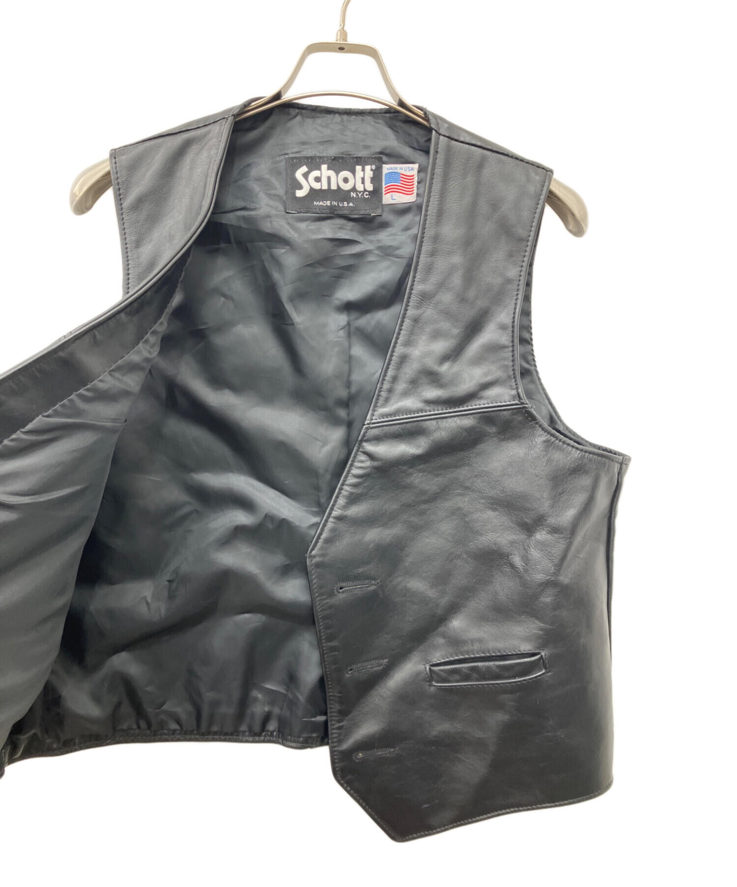 中古・古着通販】Schott (ショット) レザーベスト ブラック サイズ:L