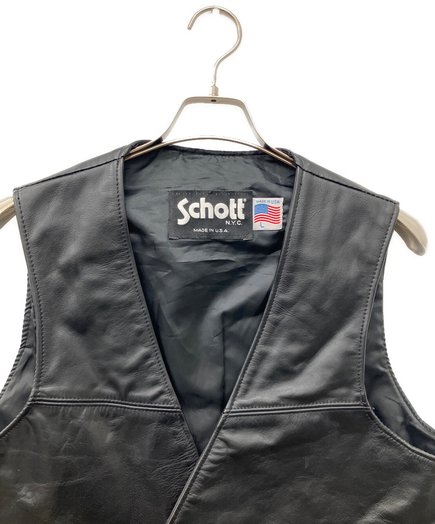 中古・古着通販】Schott (ショット) レザーベスト ブラック サイズ:L