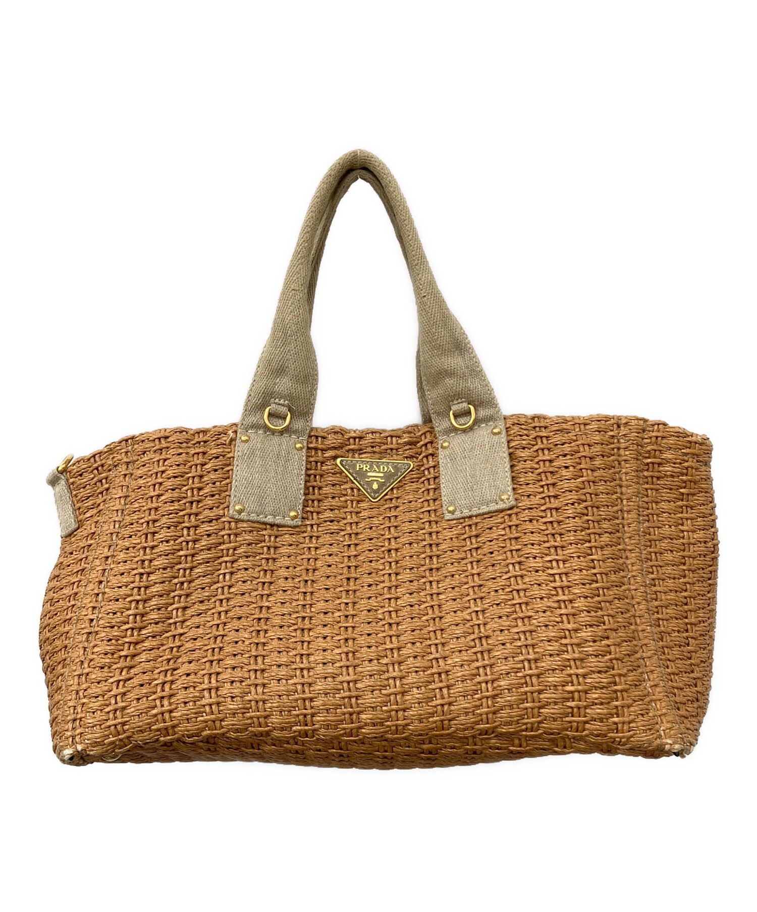 中古・古着通販】PRADA (プラダ) カナパラージラフィアバッグ ブラウン