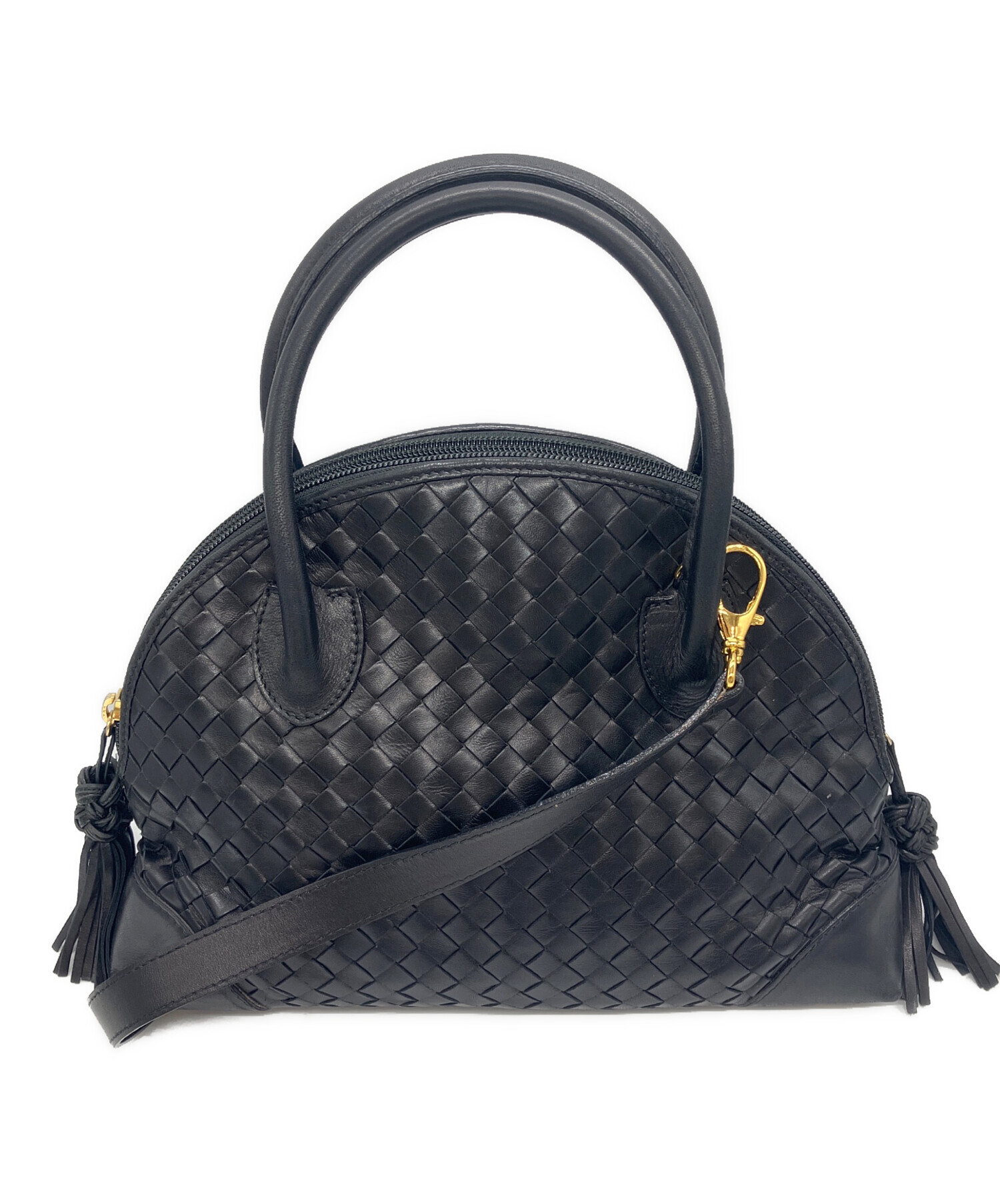 美品✨ ボッテガヴェネタ ハンドバッグ 黒 イントレチャート 2way タッセル 中古・古着通販】BOTTEGA VENETA (ボッテガベネタ) イントレチャート