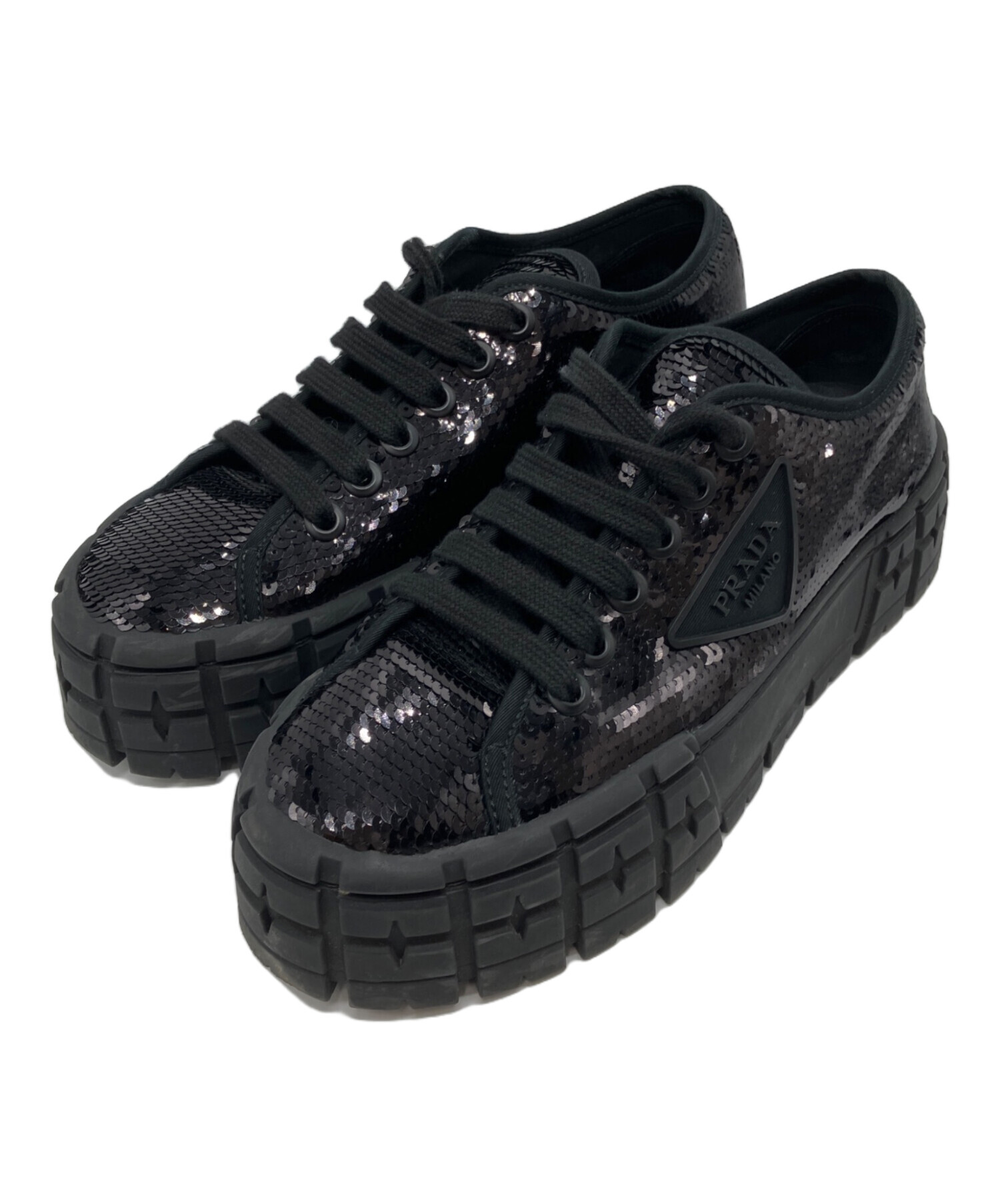中古・古着通販】PRADA (プラダ) スパンコールスニーカー ブラック 