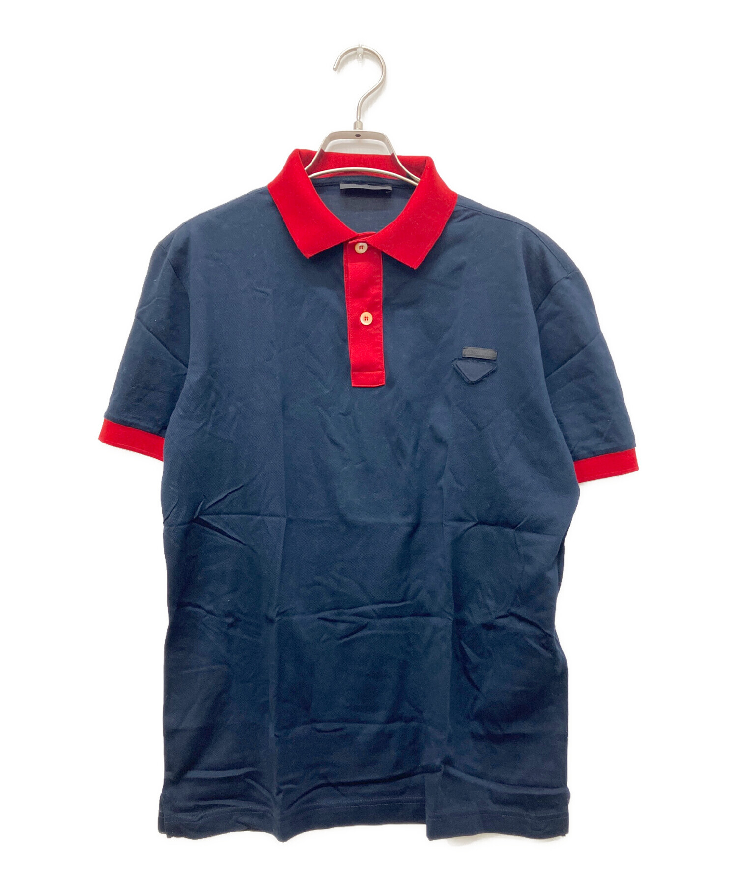 中古・古着通販】PRADA (プラダ) ポロシャツ ネイビー×レッド サイズ:L