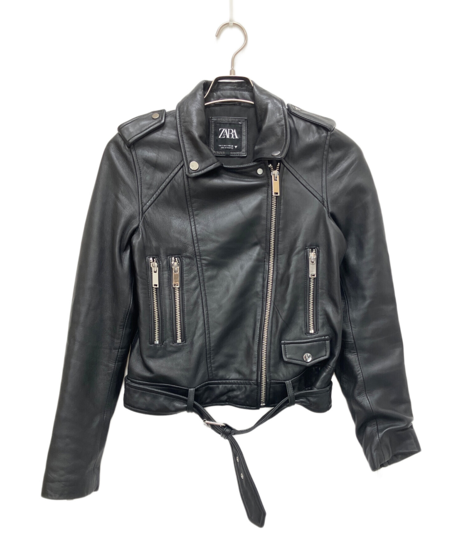 【中古美品】ZARA レザージャケット ブラック Sサイズ 中古・古着通販】ZARA (ザラ) ラムレザーライダースジャケット