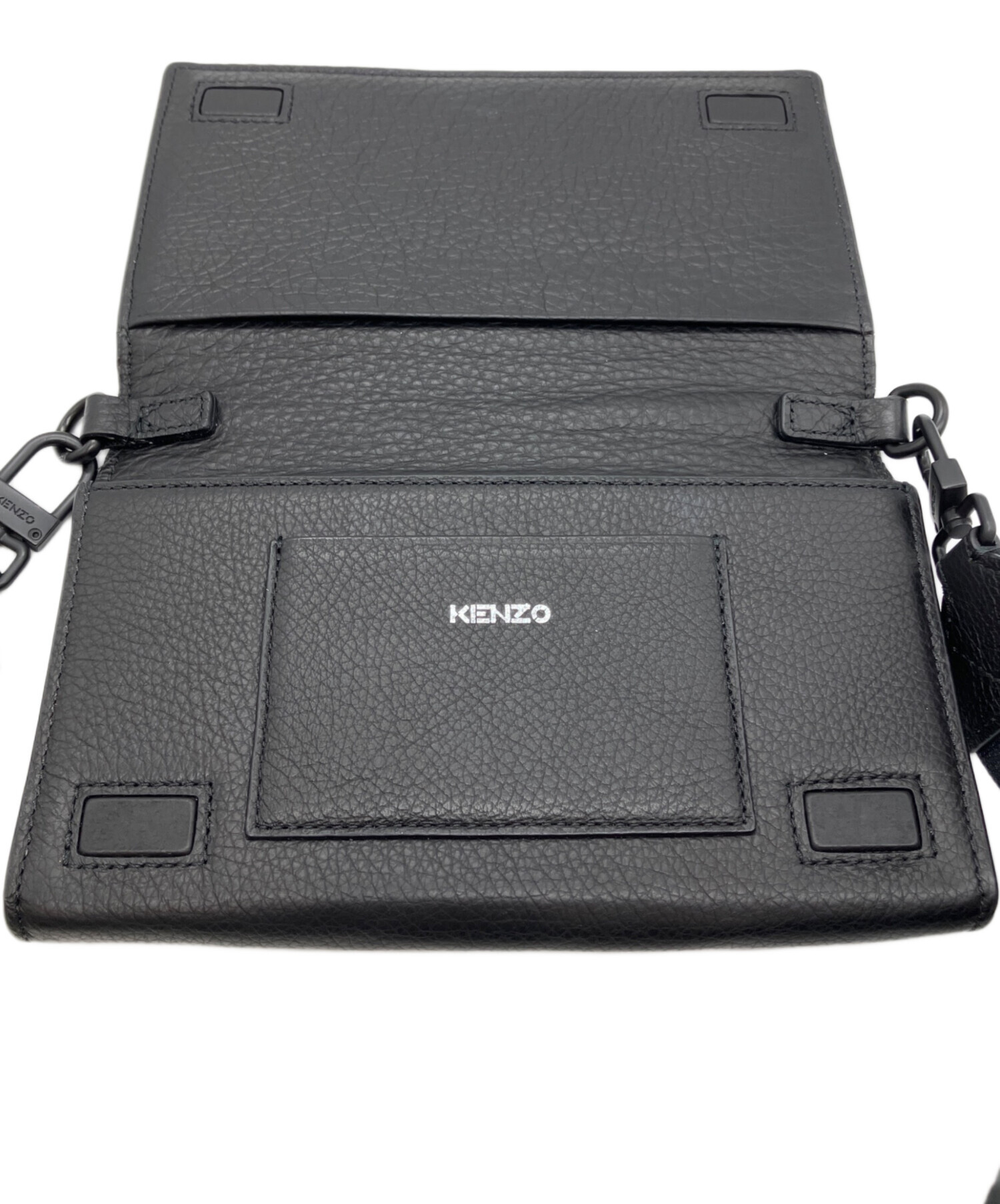 KENZO PARIS レザー ショルダーバッグ ブラック ☆美品 中古・古着通販】KENZO (ケンゾー) レザーショルダーバッグ ブラック