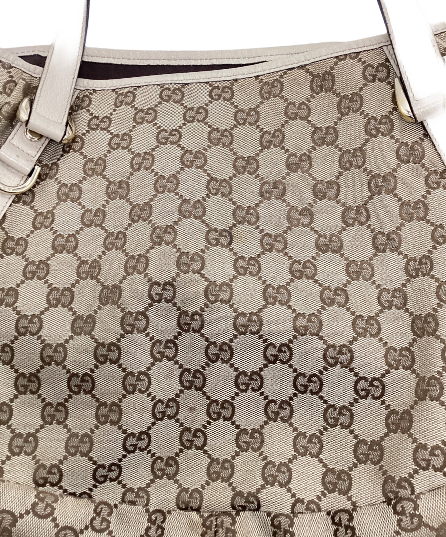 GUCCI アビー トートバッグ GGキャンバス レザー ベージュ ホワイト 中古・古着通販】GUCCI (グッチ) アビーGGキャンバストートバッグ
