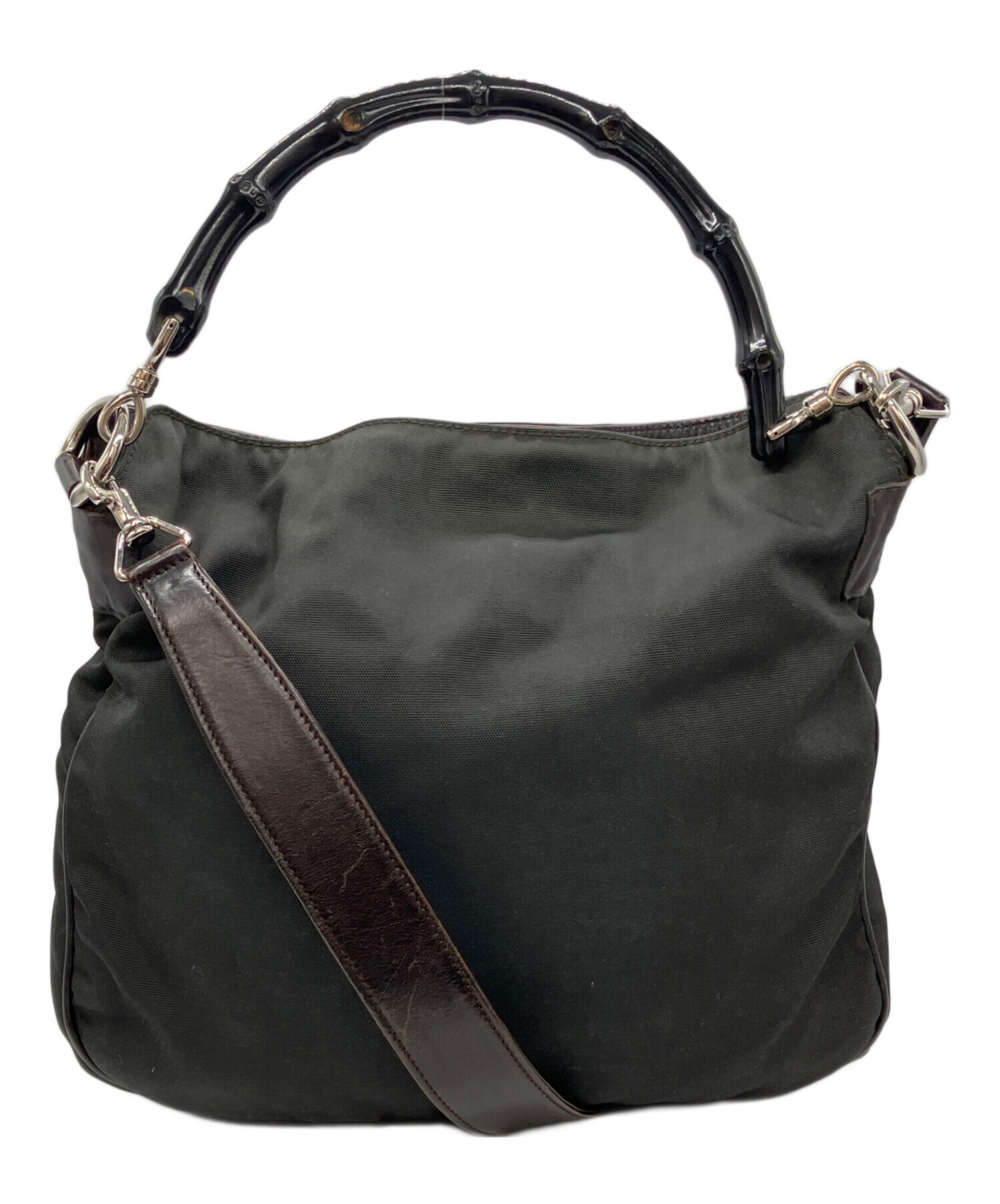 GUCCI　2Wayショルダーバック バンブーナイロン✕レザーA4可 中古・古着通販】GUCCI (グッチ) ナイロンバンブー2WAYショルダー