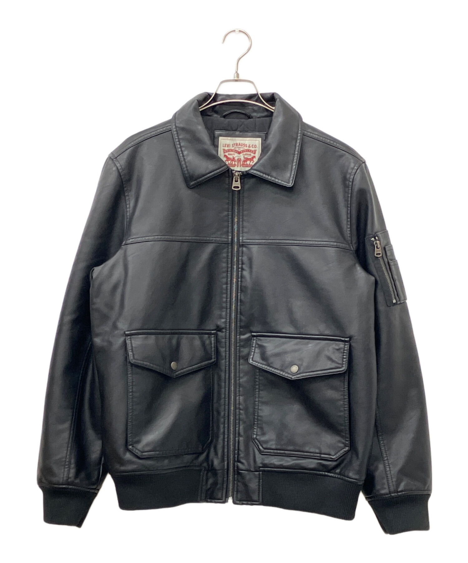 【LEVI’S】 合成皮革ジャケット XL MA-1スタイルエコレザージャケット 中古・古着通販】LEVI'S (リーバイス) エコレザージャケット ブラック
