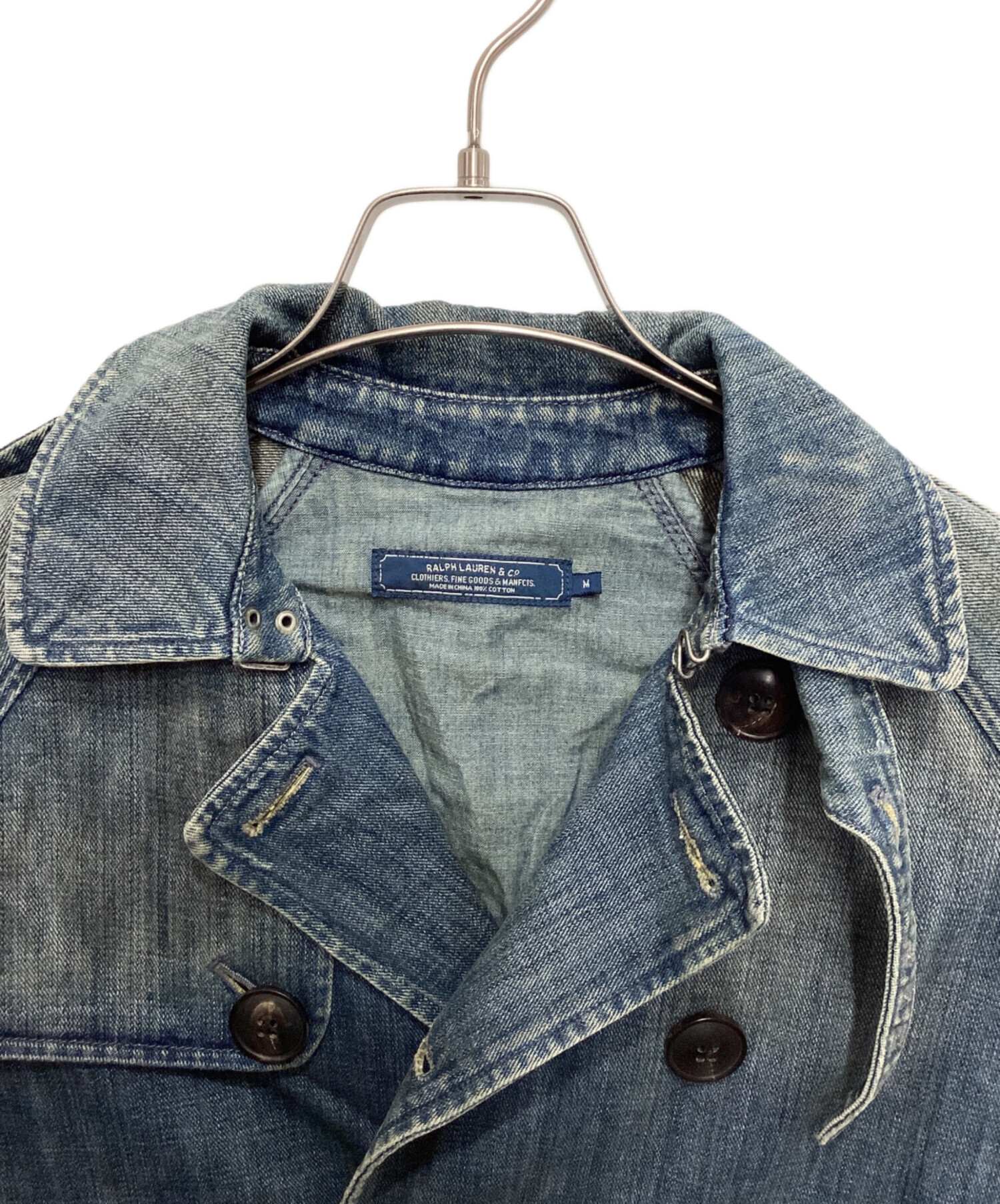 希少✨　ラルフローレン　デニムトレンチコート　ヴィンテージ加工　インディゴ 中古・古着通販】RALPH LAUREN (ラルフローレン) デニムトレンチコート