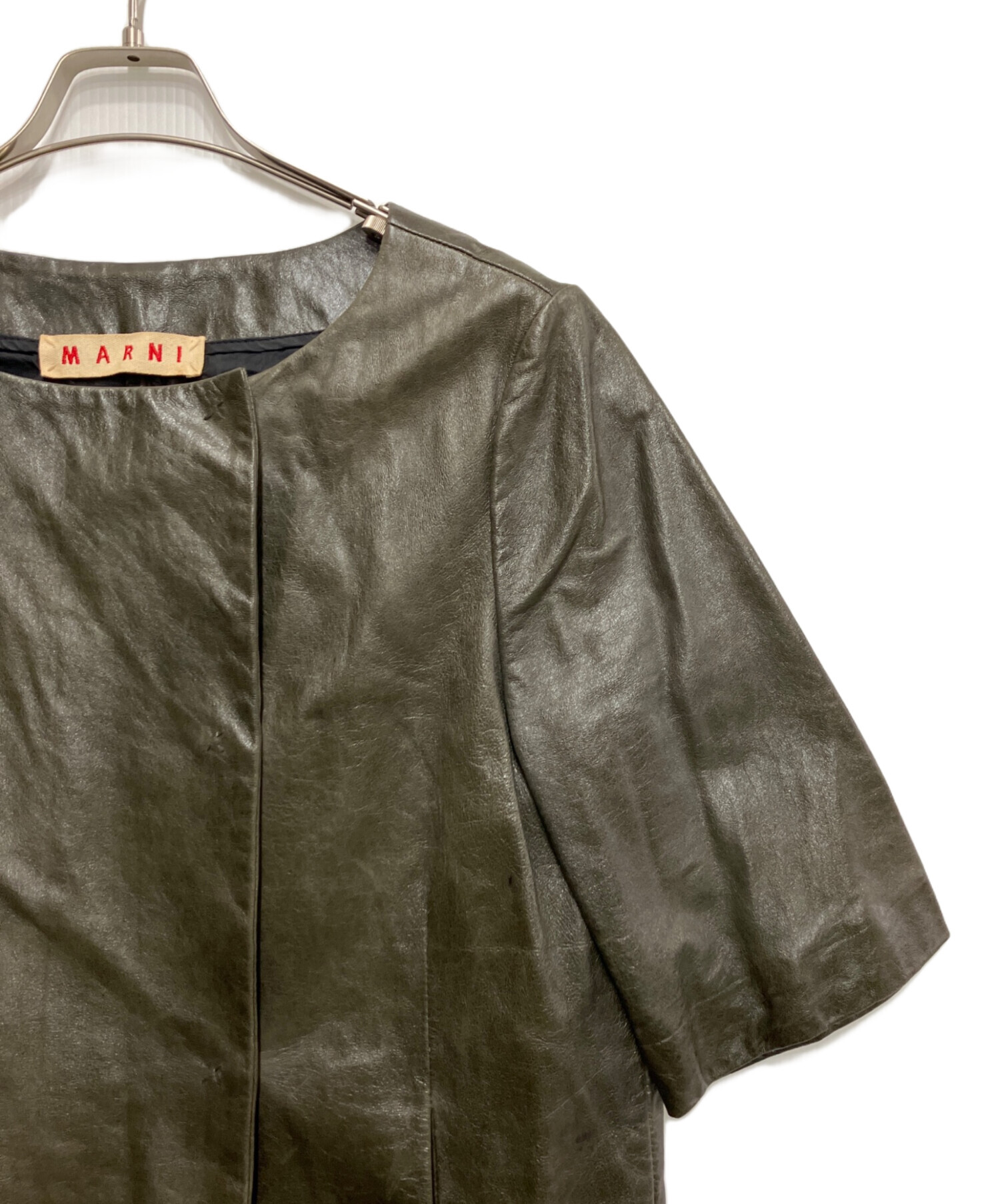 中古・古着通販】MARNI (マルニ) 半袖ラムレザーコート オリーブ 